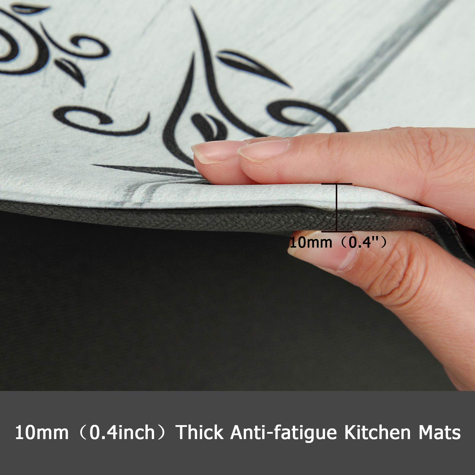 HEBE Anti-Fatigue Kitchen Mat Set of 2 - Non-Slip Cushioned Floor Mats, Waterproof Farmhouse Style Rug for Sink, Office & Laundry - Comfort Standing Mat for Desk, Cooking & Cleaning Areas