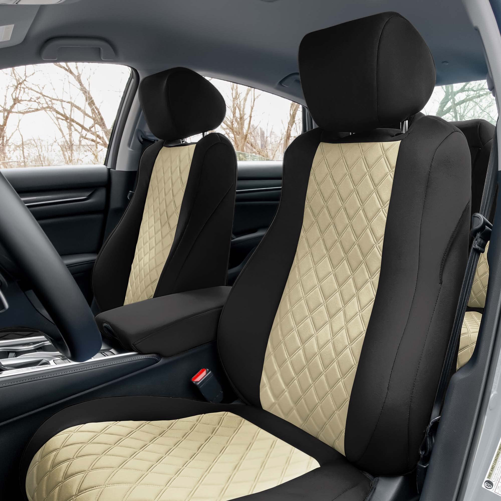 FH Group Custom Fit Seat Covers for 2018-2022 Honda Accord Touring | Sport | Sport SE | EX | EX-L - Waterproof Neoprene Front Seat Covers Set in Beige | Perfect for Daily Commute, Road Trips & Protecting Your Car Seats from Spills and Wear