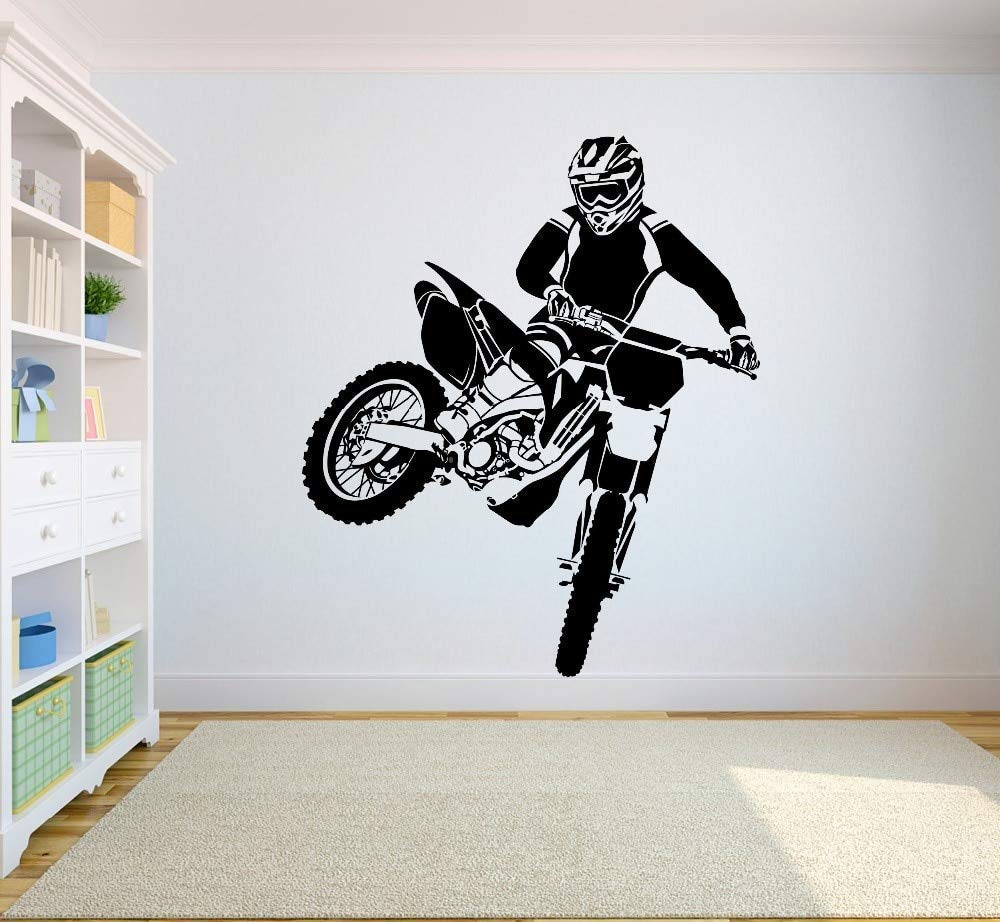 Premium Motorcross Dirt Bike Wall Decal Sticker - 57x67cm Sports Motocross Bedroom Decor for Boys & Teens - Perfect for Kids' Room, Garage, or Man Cave Decor