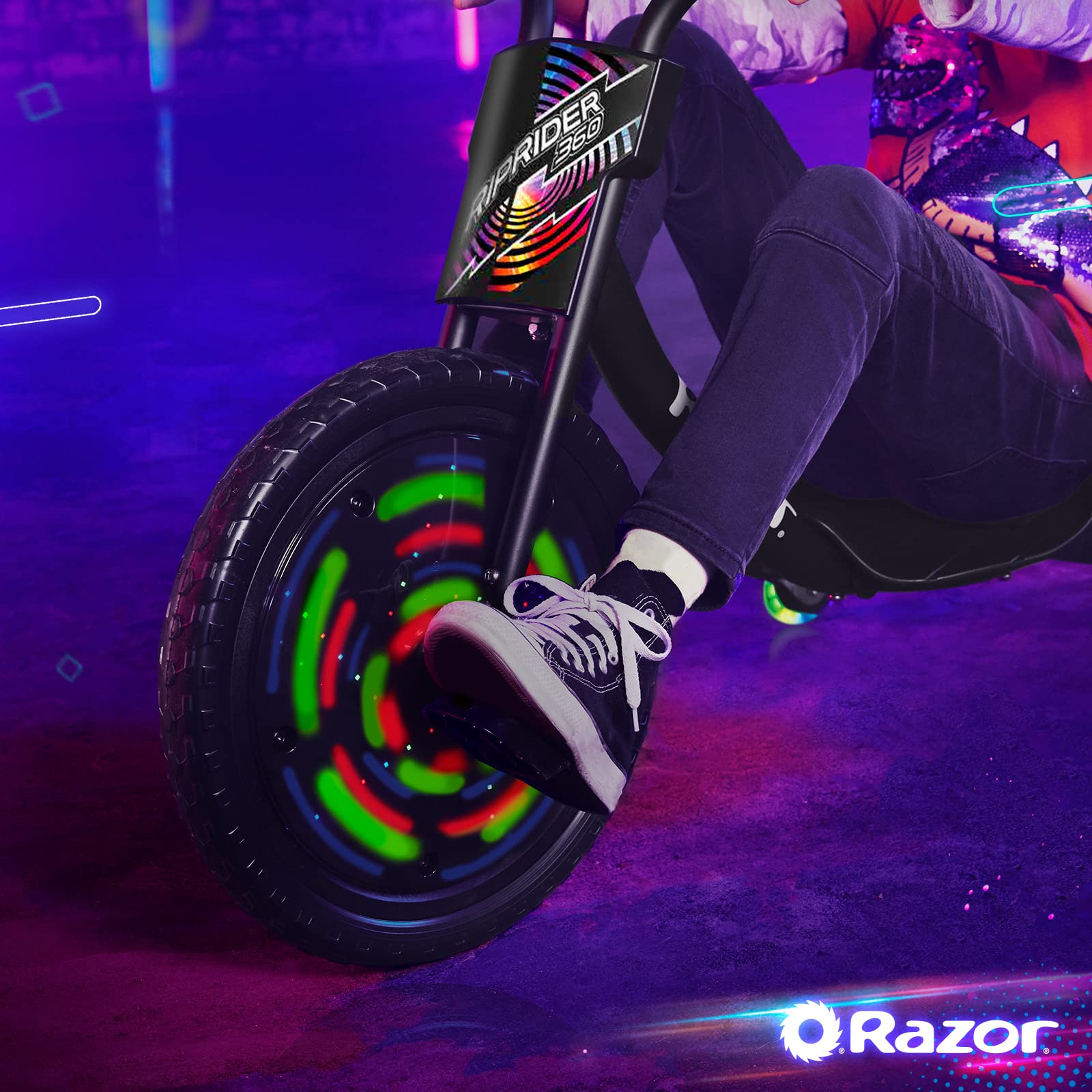 Razor RipRider 360 Lightshow Drifting Tricycle for Kids - Black - 3-Wheel Scooter with LED Light Show - Perfect for Outdoor Play, Backyard Fun & Neighborhood Rides