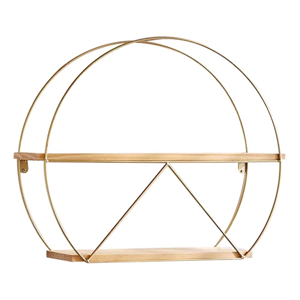 GUOWEI Floating Wall Shelf - Wood & Iron Semi-Circle Storage Organizer for Home Decor (Gold, 60x15x45cm) - Perfect for Living Room, Bedroom & Office Display