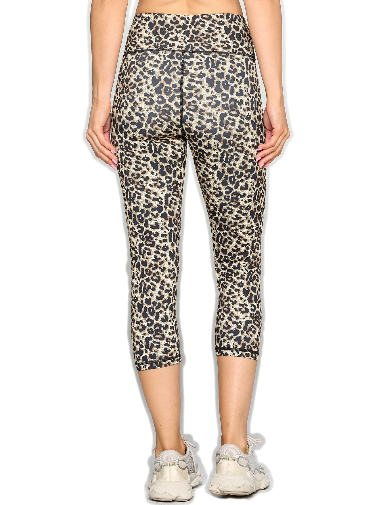 Women's Cheetah Print Workout Capri Leggings - High Waisted Yoga Pants for Running, Gym & Fitness - Black & Tan Animal Print Activewear for Women