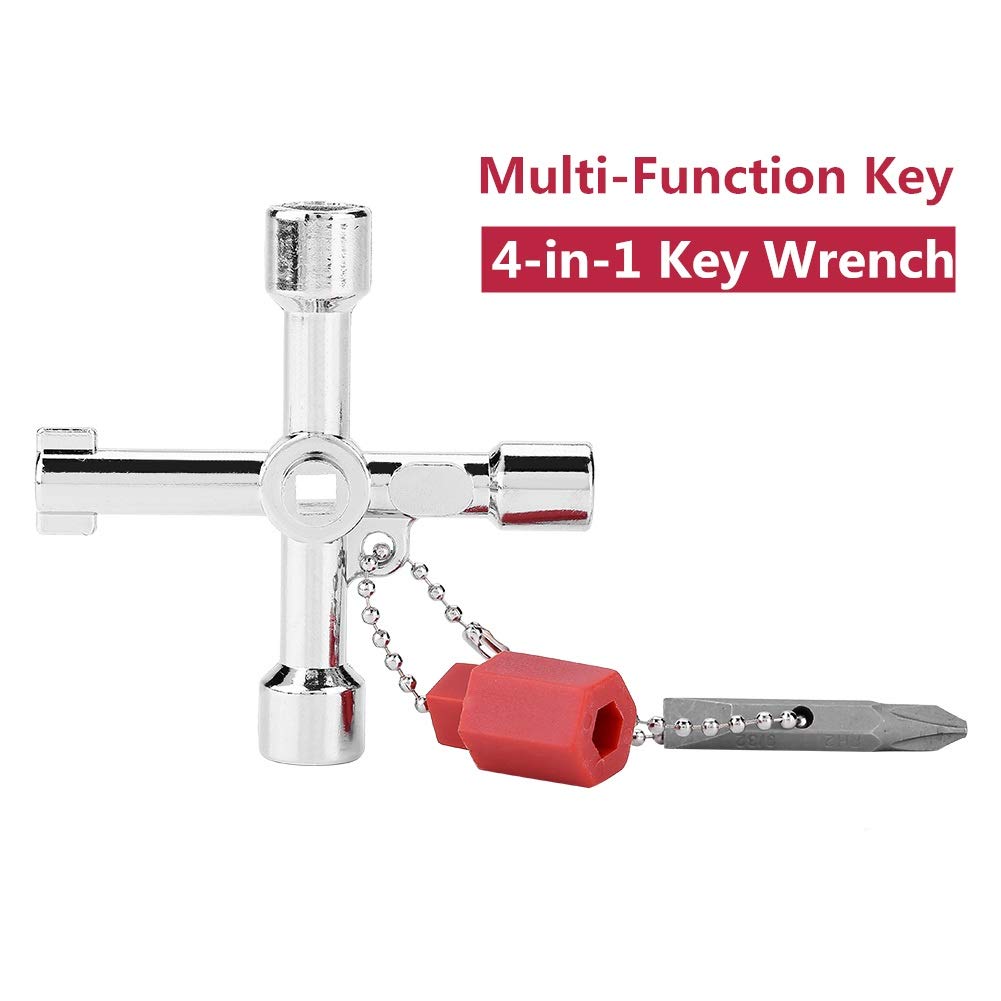 4 in 1 Universal Multi-Tool Key - Zinc Alloy Cross Key for Plumbers & Electricians - Works on Electrical Boxes, Water Meters, Train Doors & More - Essential Utility Tool for Home Repairs & Emergency Use