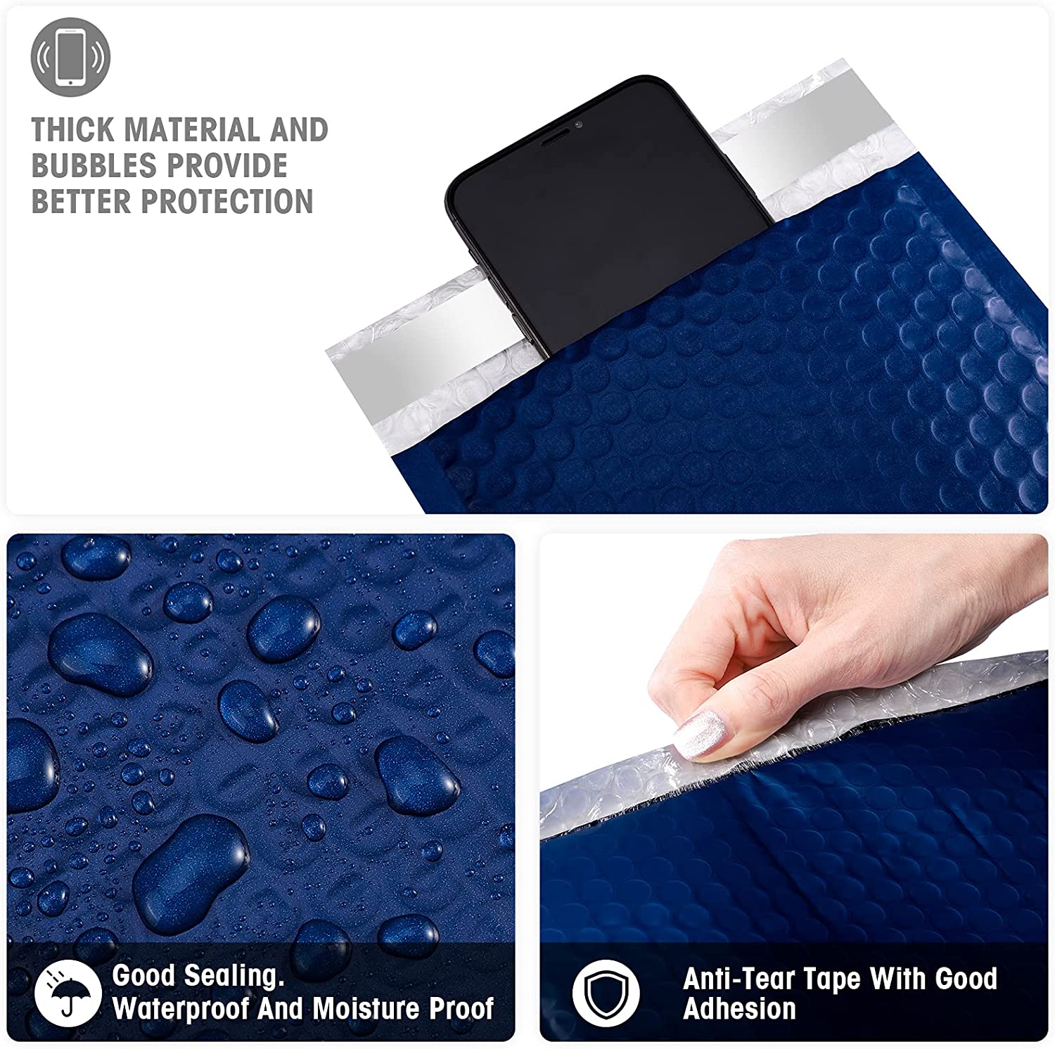 6x10 Bubble Mailer Padded Envelopes - Navy Blue Shipping Bags for Ecommerce, Small Business & Mailing - Waterproof & Tear-Resistant Packaging for Jewelry, Books, Cosmetics & More