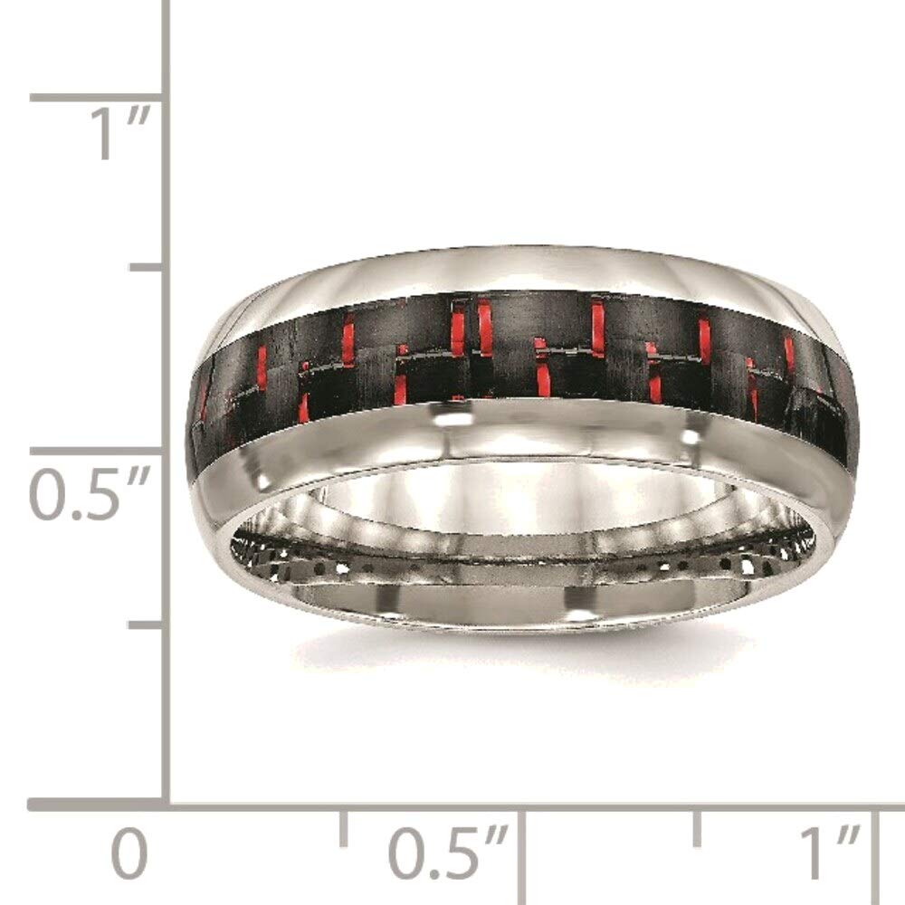 Bonyak Stainless Steel Ring for Men - Black & Red Carbon Fiber Inlay, Size 8.5, Polished Finish - Perfect for Weddings, Gifts, and Everyday Fashion Jewelry