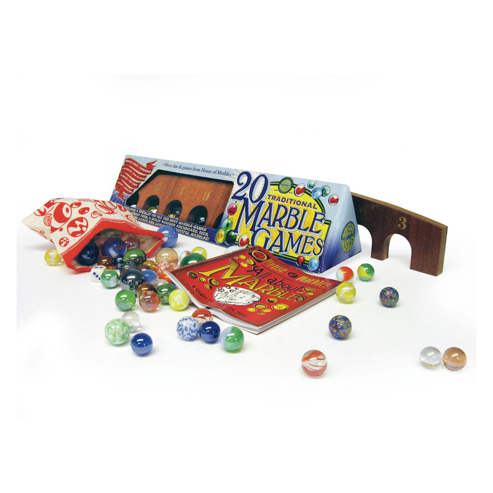 Classic Marble Games Deluxe Set with Wooden Arch Board - Traditional Wooden Marble Race Game for Kids & Adults - Perfect for Family Game Nights, Birthday Parties & Indoor Activities