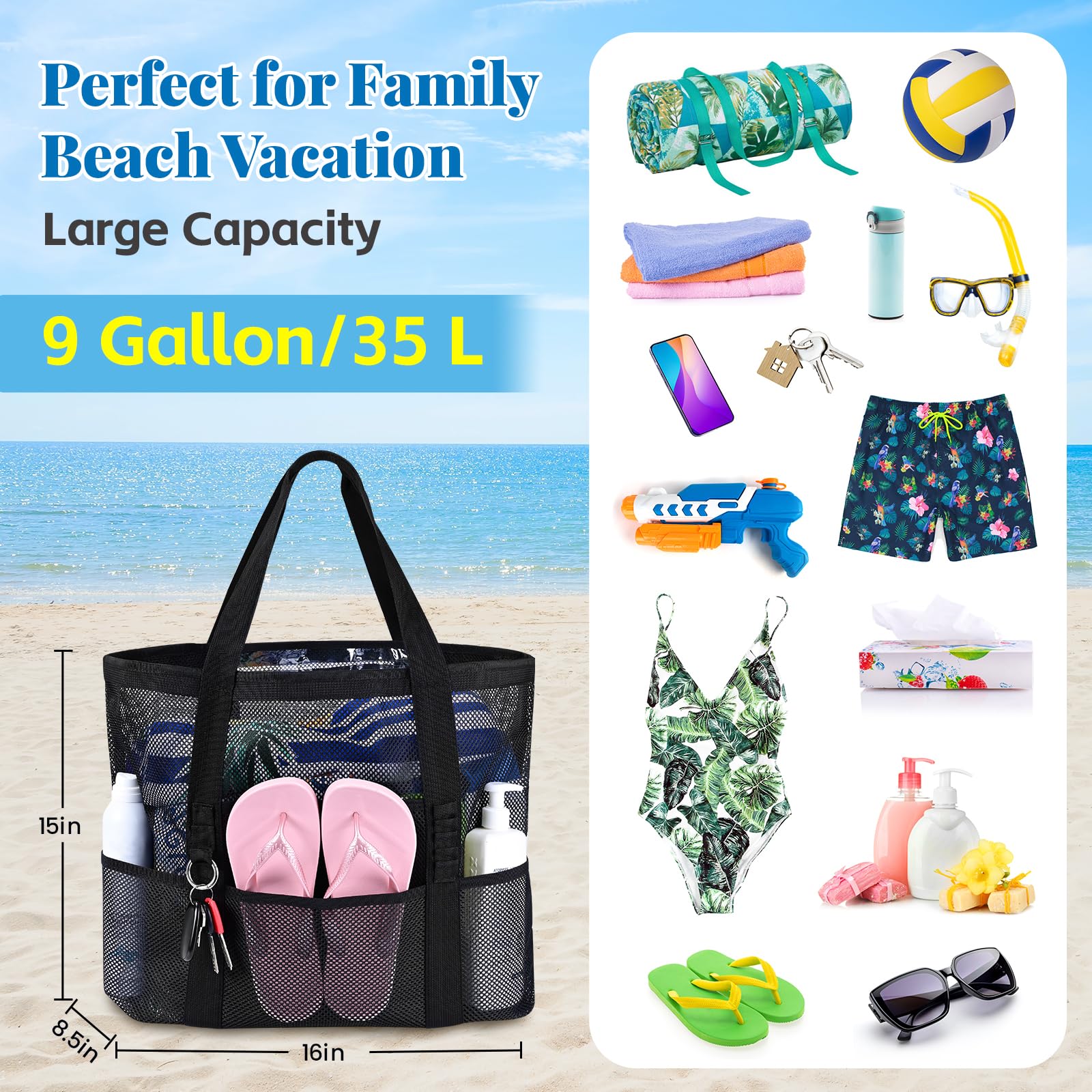 iioscre Mesh Beach Tote Bag for Women - Large Waterproof Casual Hobo Bag for Pool, Beach & Travel | Perfect for Swimming, Vacation Essentials & Summer Outings
