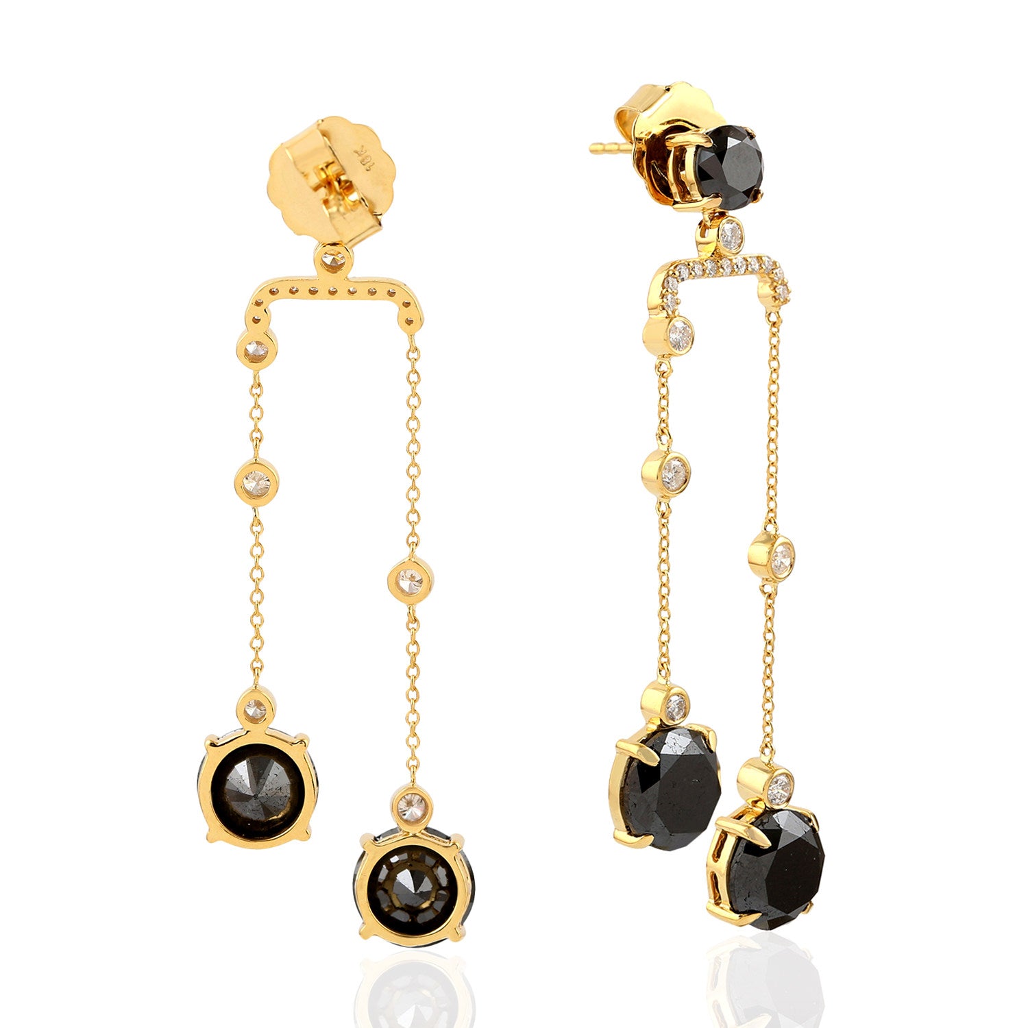 18K Yellow Gold Black and White Diamond Chandelier Earrings for Women - Elegant Evening Wear & Special Occasion Jewelry