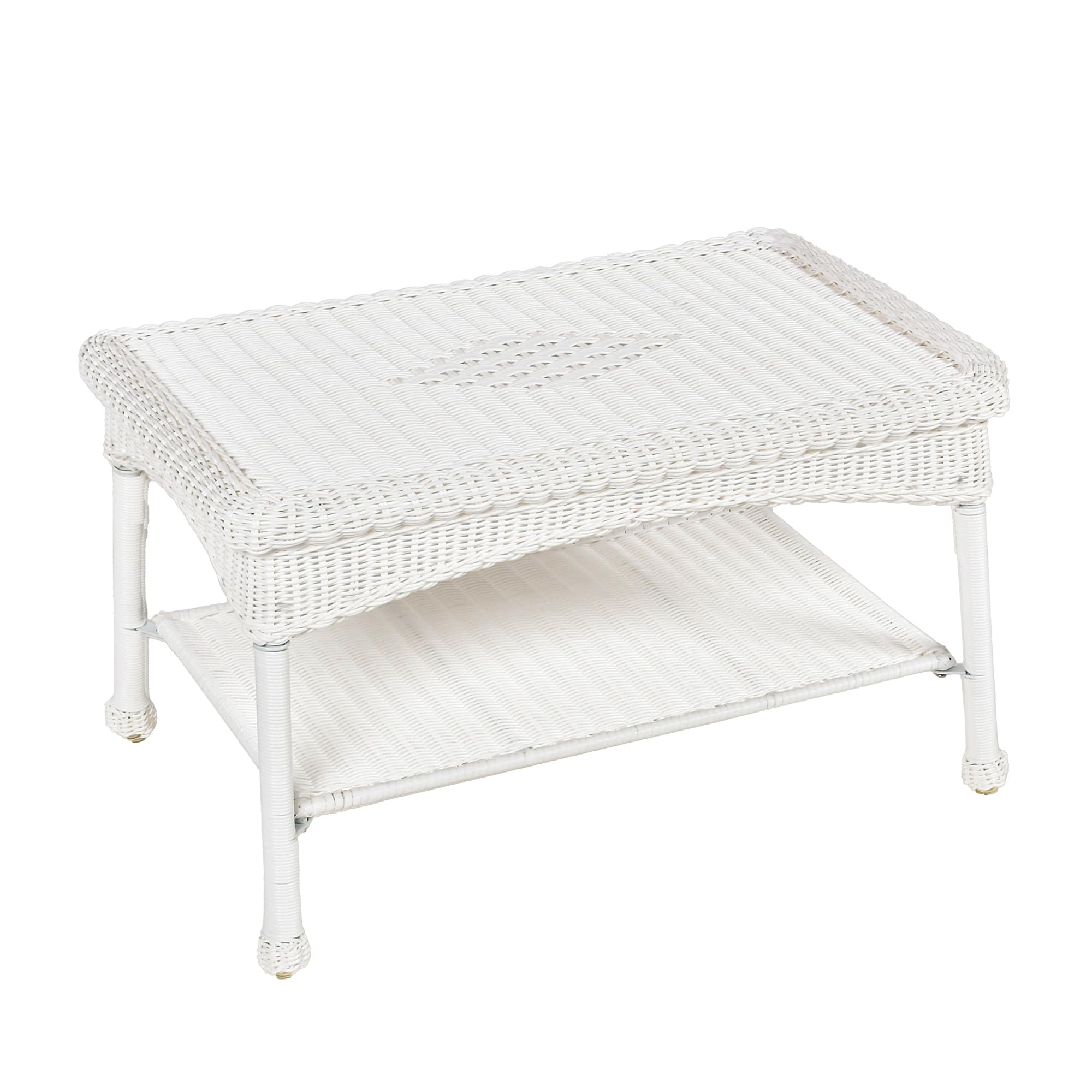 Jeco Carell White Wicker Patio Coffee Table - Outdoor Furniture for Garden, Poolside & Patio Decor