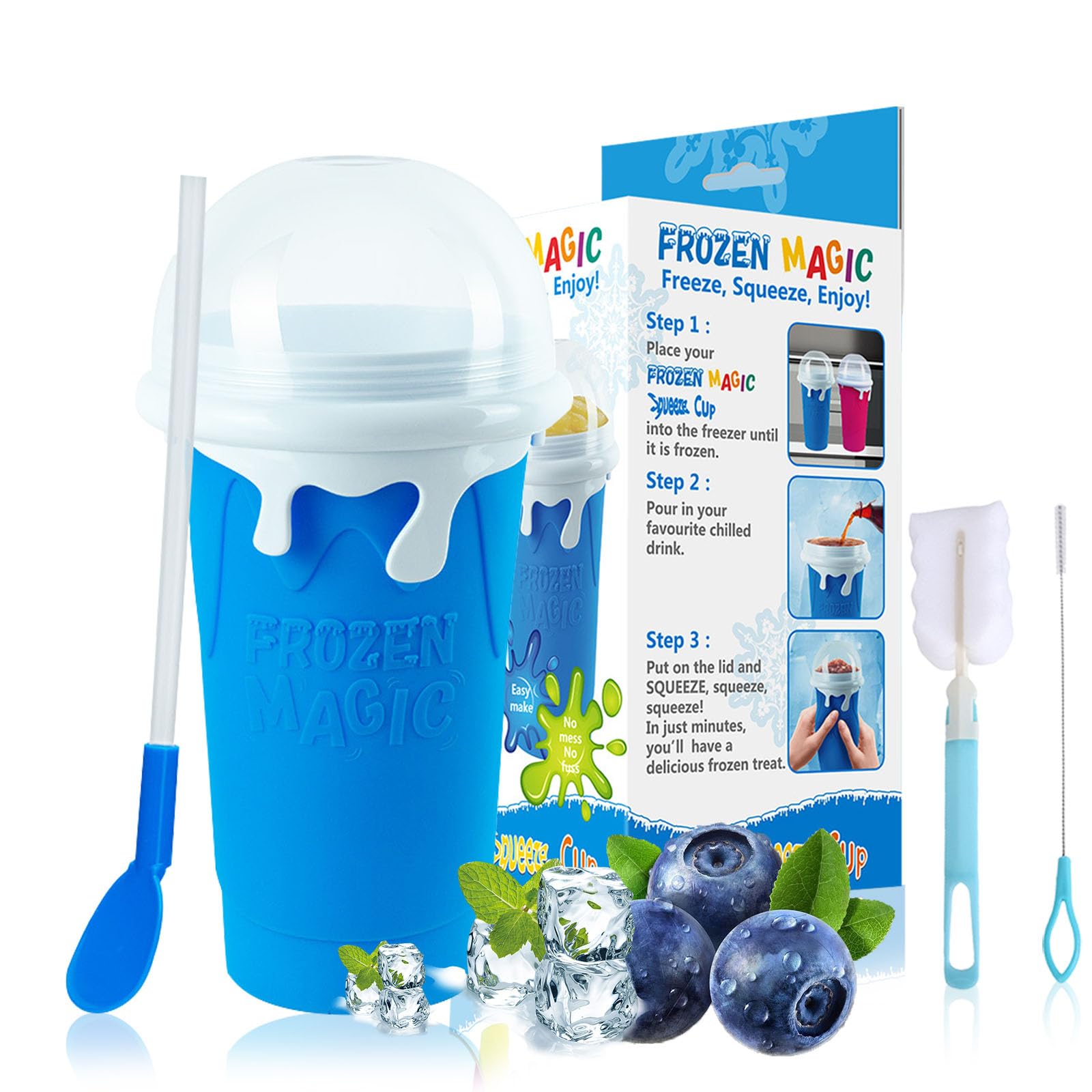 **17oz/500ml Double-Layer Slushie Maker Cup - Quick Frozen Magic Cup for Milk Shakes, Smoothies & Slushies - Fast Cooling & Serving (Blue) - Perfect for Summer Drinks, Parties & Kids Treats**