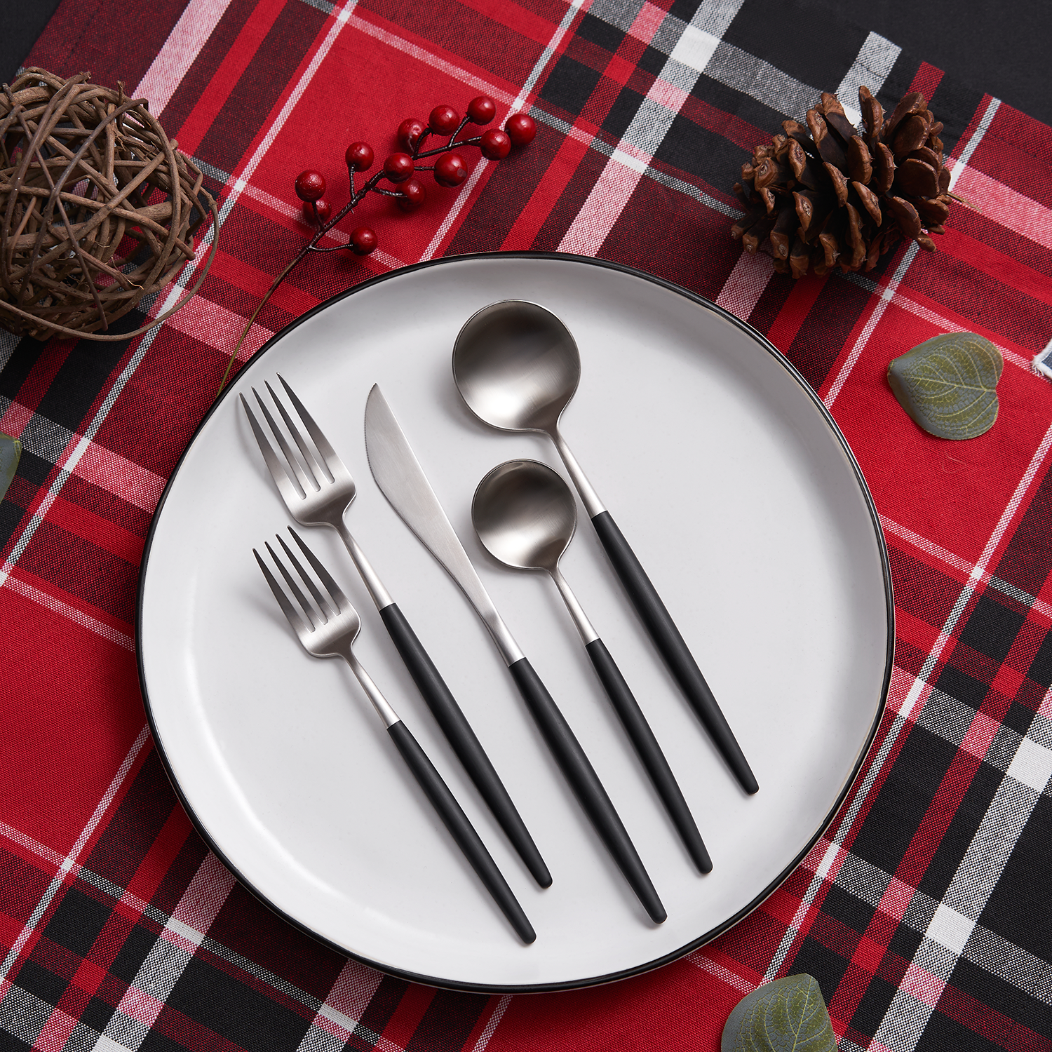 Sojourn Black Satin 20-Piece Flatware Set - Stainless Steel Cutlery Set for Dinner, Kitchen & Formal Dining - Perfect for Restaurants, Weddings & Dinner Parties