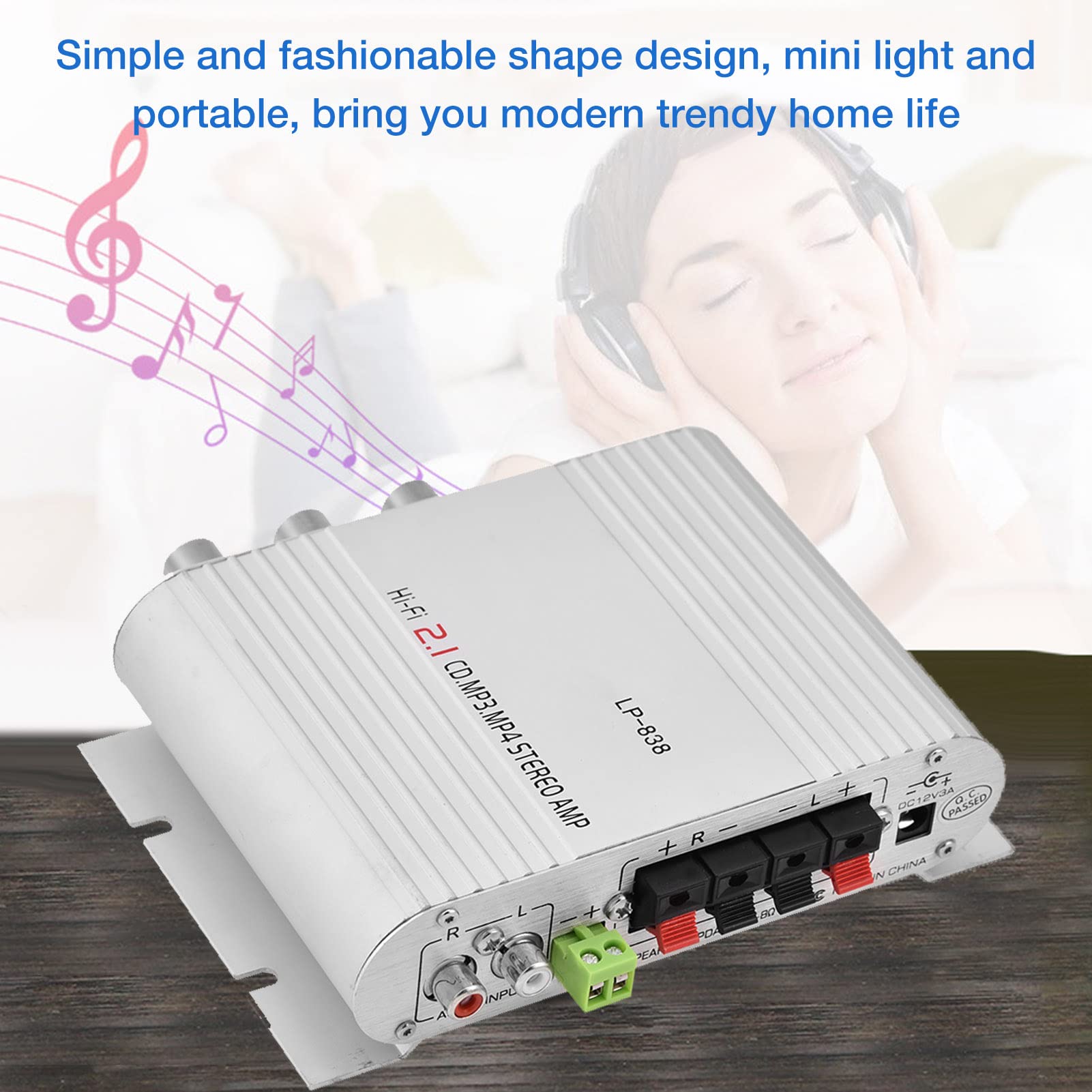 Digital Stereo Power Amplifier - Mini HiFi 2.1 Channel Bass Boost Audio System with 3.5mm Input & Dual Speaker Outputs (Silver) | Perfect for Car, Home Theater & Music Studio Setup