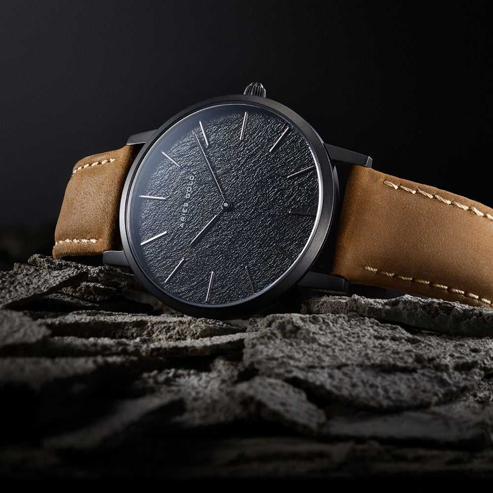 ARIES GOLD URBAN SANTOS Black Stainless Steel Women's Watch with Brown Leather Strap - Fashionable Timepiece for Casual Wear, Office & Special Occasions