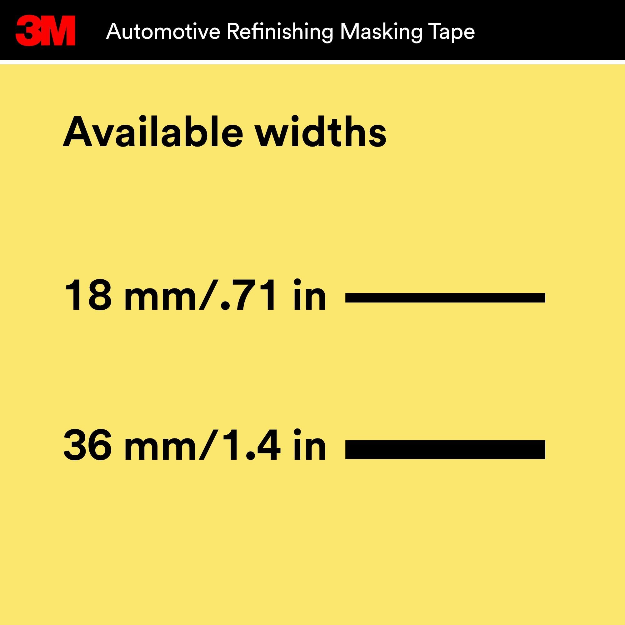 3M Automotive Refinish Masking Tape 03423 - 18mm x 32m High-Temperature Resistant Adhesive Tape for Car Painting, Bodywork & Detailing - Perfect for Auto Shops & DIY Projects