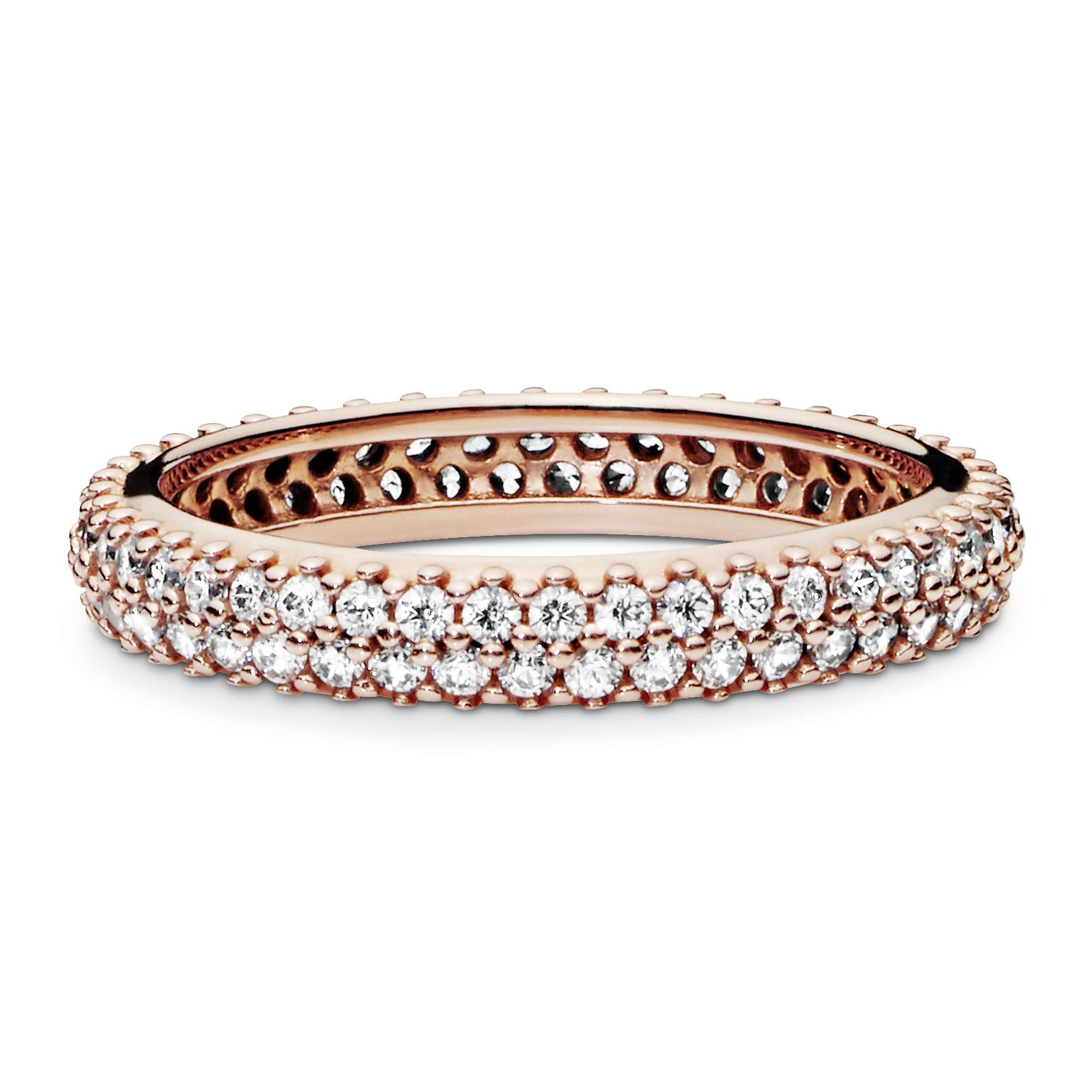 Pandora Rose Gold Cubic Zirconia Ring for Women - Size 5, Elegant Stackable Band for Everyday Wear, Anniversary Gift, Wedding Jewelry