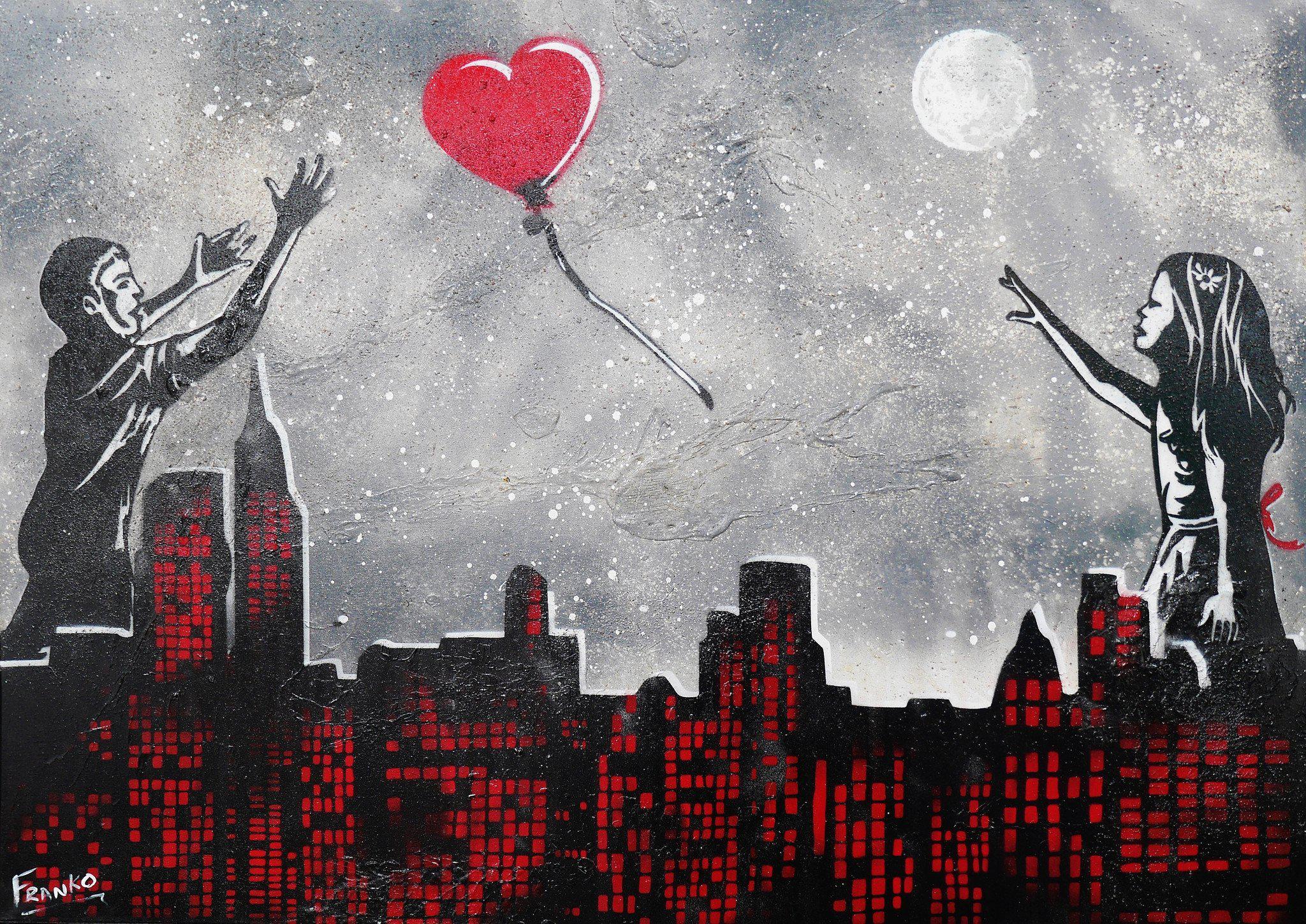 Captured Heart 140cm x 100cm Grey Urban Pop Art Canvas Painting - Perfect for Modern Living Room, Bedroom & Office Wall Decor