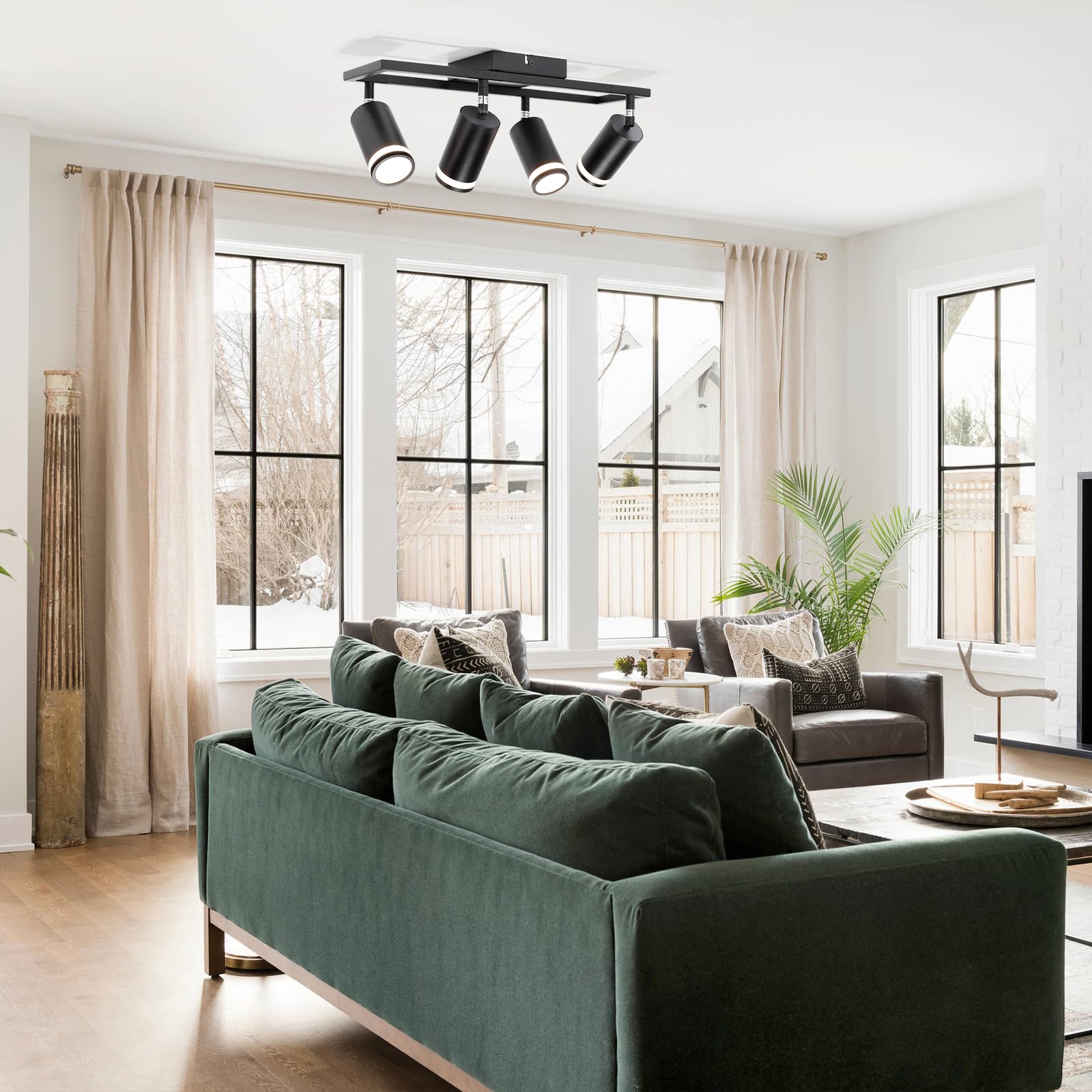 4-Light Black GU10 LED Track Lighting Fixture - Modern Ceiling Spotlight Kit for Kitchen, Hallway, Bedroom & Living Room - Adjustable Track Lights for Home & Office Lighting