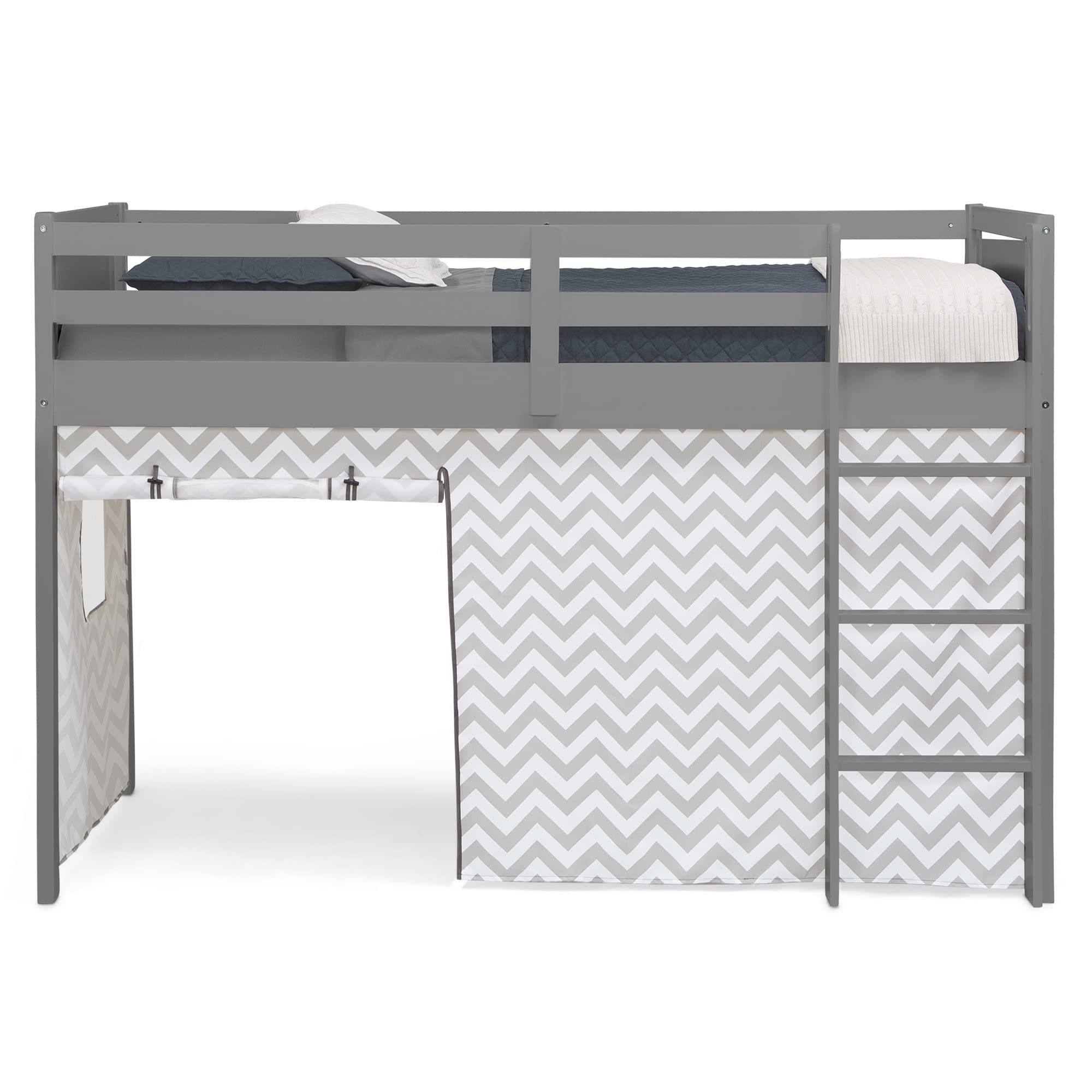 Delta Children Loft Bed Tent Curtain Set for Twin Loft Beds (Bed Sold Separately) - Grey Chevron Design | Perfect for Kids' Bedroom Decor, Sleepovers & Playtime Adventures