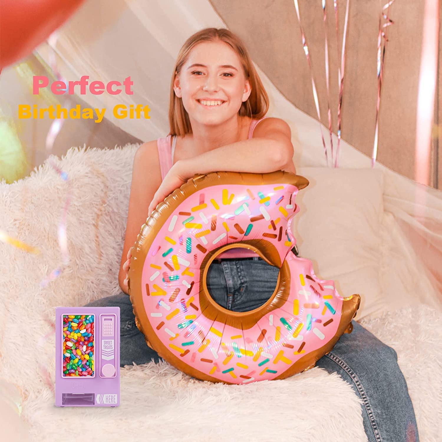 YOBRO Manual Candy Dispenser - Cute Desktop Vending Machine for Mini Candies | Perfect Birthday & Christmas Gift for Girls, Friends & Girlfriends | Fun for Office, Home Decor & Party Favors (Purple)