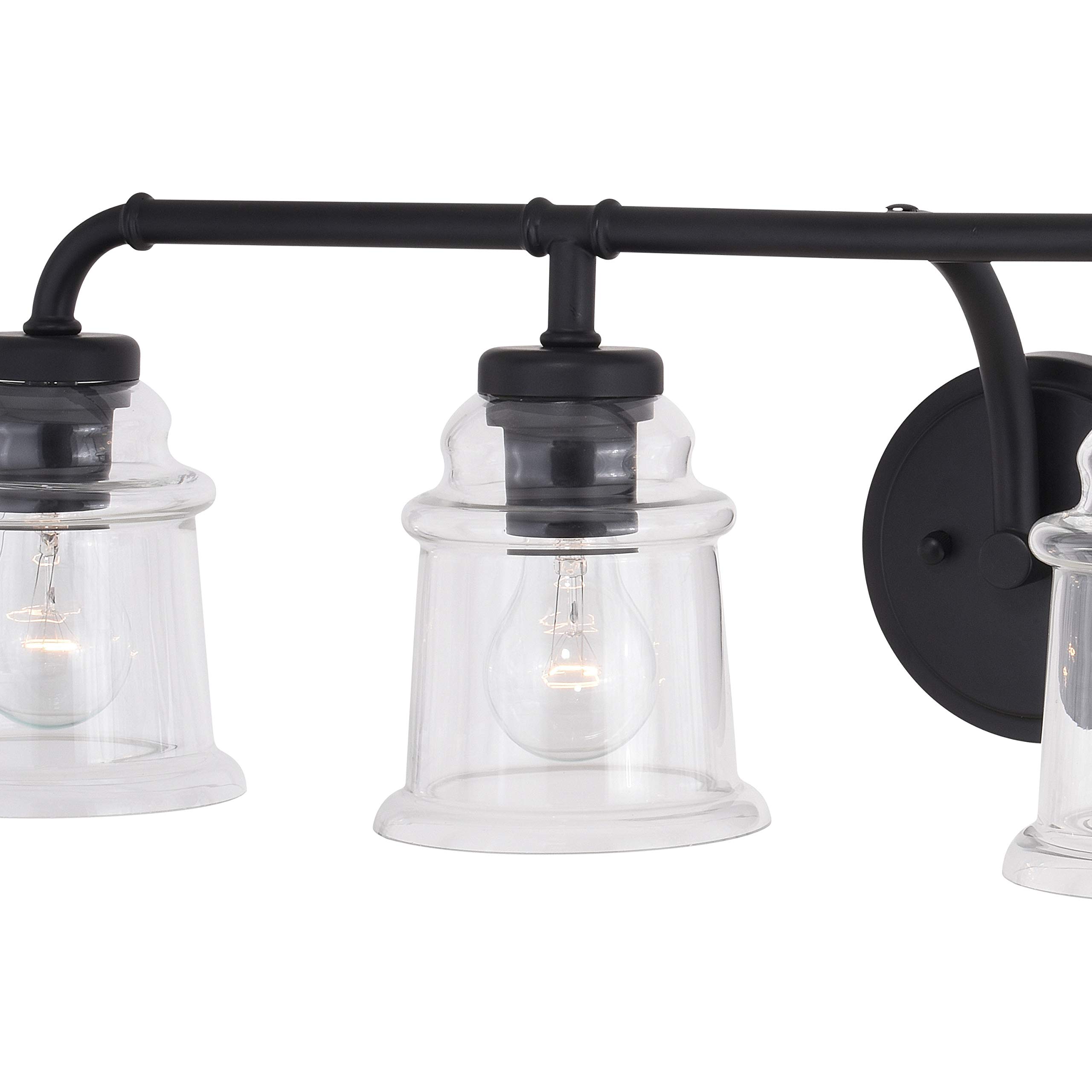 Toledo 4-Light Black Industrial Bathroom Vanity Light Fixture with Clear Glass Shades - Perfect for Modern Farmhouse, Loft, and Vintage Style Bathrooms