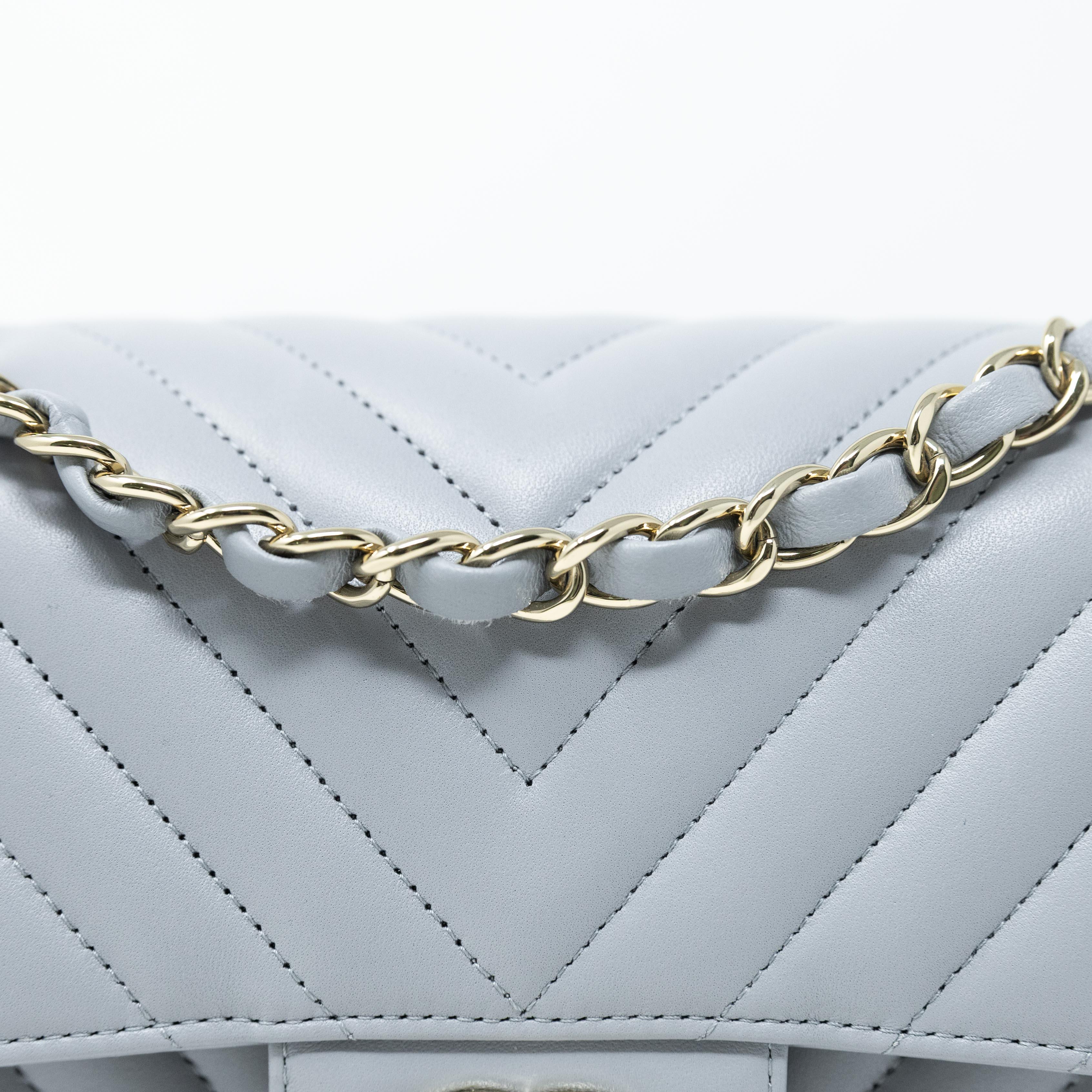Chanel Grey Chevron Small Classic Flap Bag - Luxury Quilted Leather Crossbody Purse for Women | Perfect for Date Night, Parties & Special Occasions
