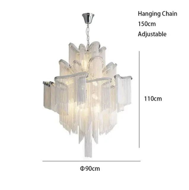 Elegant Aluminum Fringed Chandelier - Timeless Modern Lighting Fixture for Dining Room, Bedroom & Living Room Decor