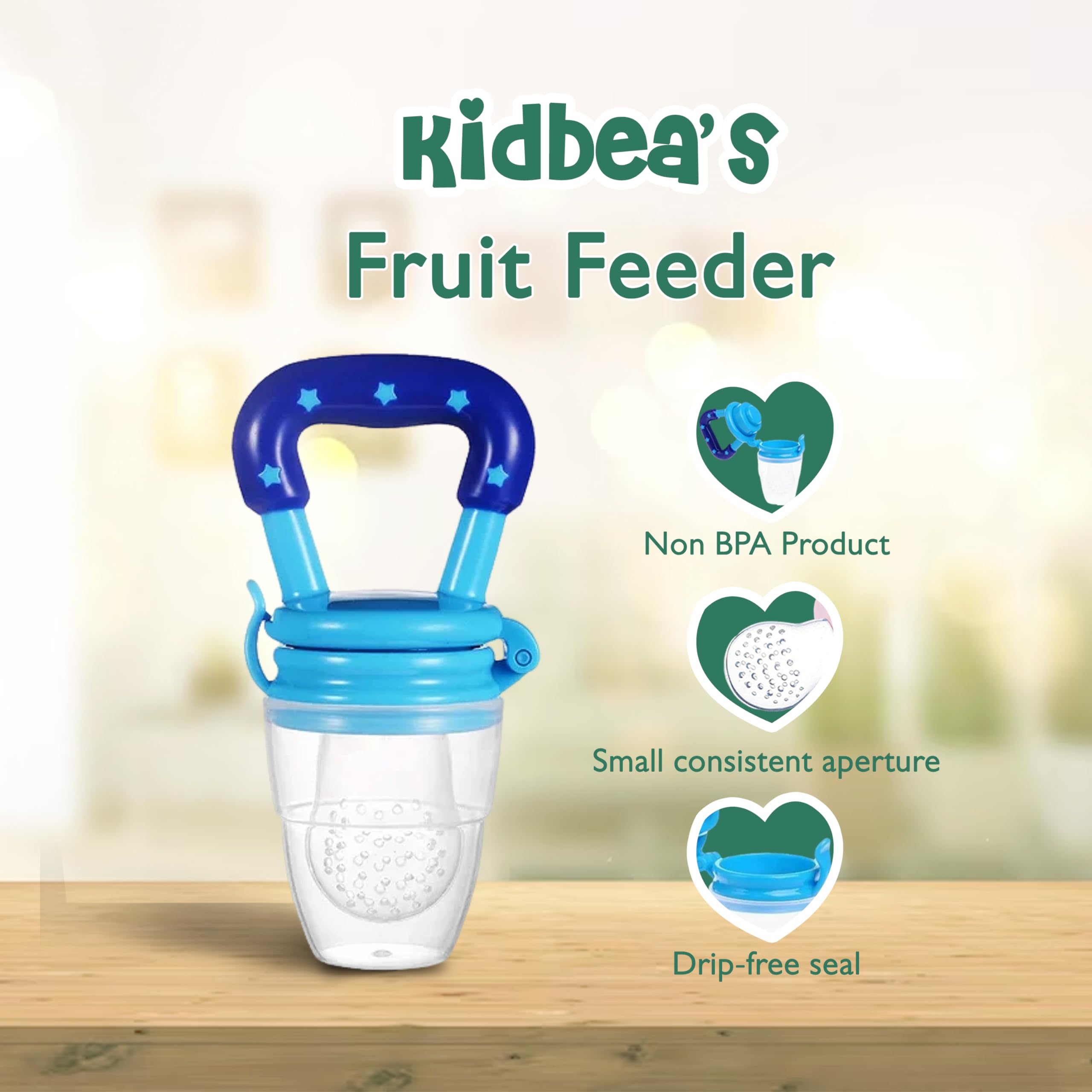 Kidbea Silicone Baby Food Feeder with Extra Mesh - Soft Pacifier & Teether for Infants (Blue) | Safe & Easy Way to Introduce Solids | Perfect for Travel, Home & On-the-Go Feeding