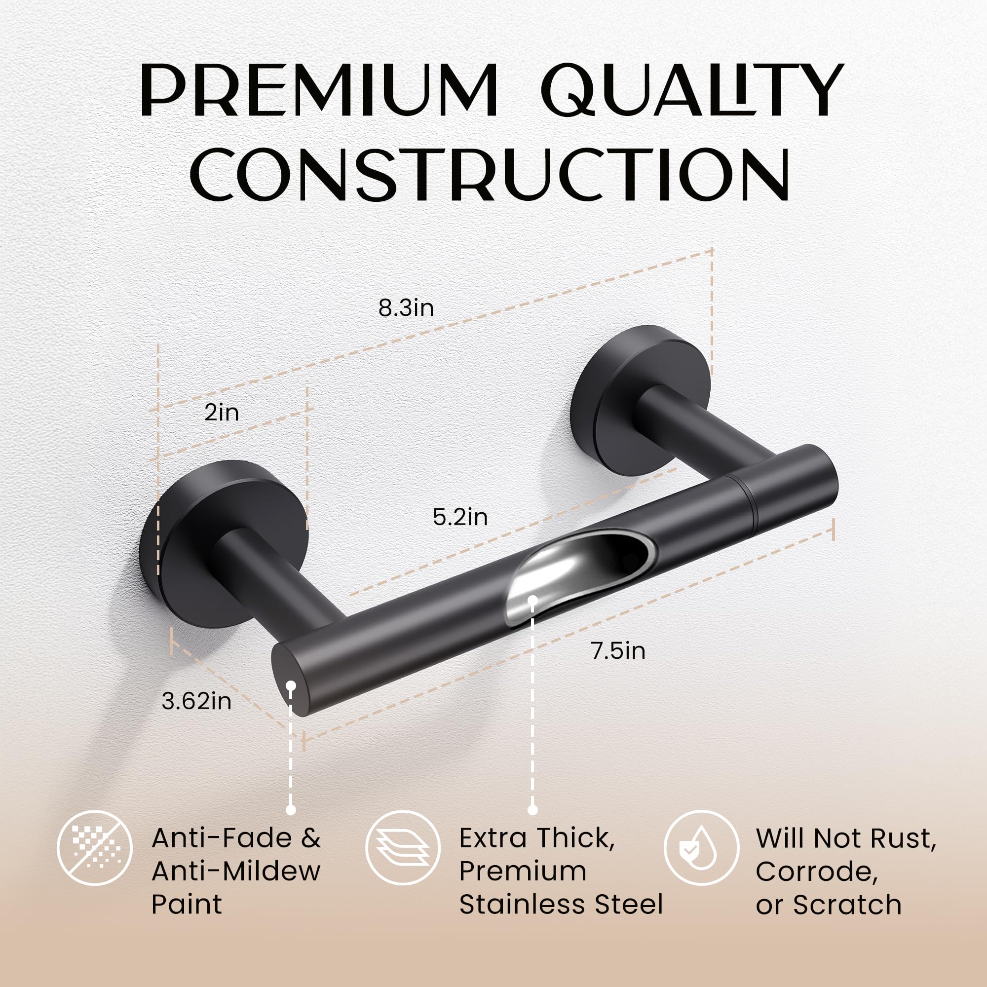 Day Moon™ (2 Pack) Matte Black Toilet Paper Holder - Wall Mounted Modern Bathroom Tissue Roll Holder - Durable & Stylish for Home, Hotel, Office & RV Use