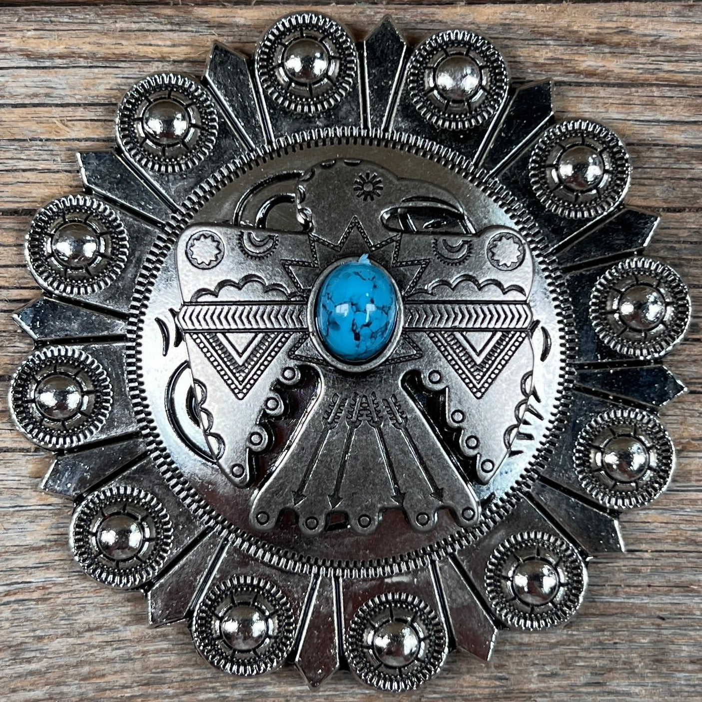 Vintage Silver Turquoise Thunderbird Concho Belt Buckle W181 - Perfect for Western Fashion, Native American Jewelry & Boho Accessories