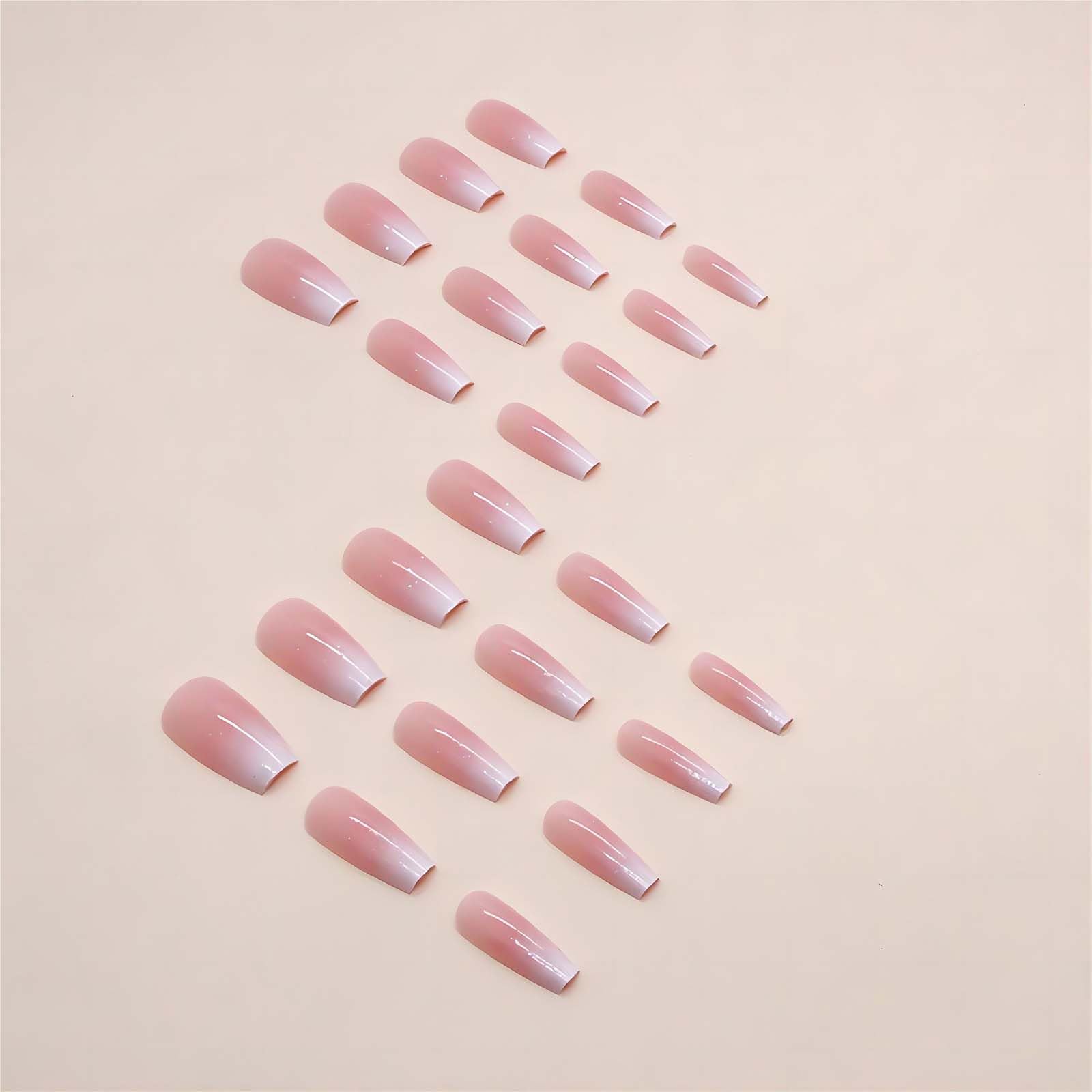 Glossy Ombre Pink Press On Nails with Glitter Designs - Medium Coffin Fake Acrylic Nails - 24Pcs Full Cover Stick On Nails for Women - Perfect for Fall Winter Holidays, Parties, Weddings & Special Occasions