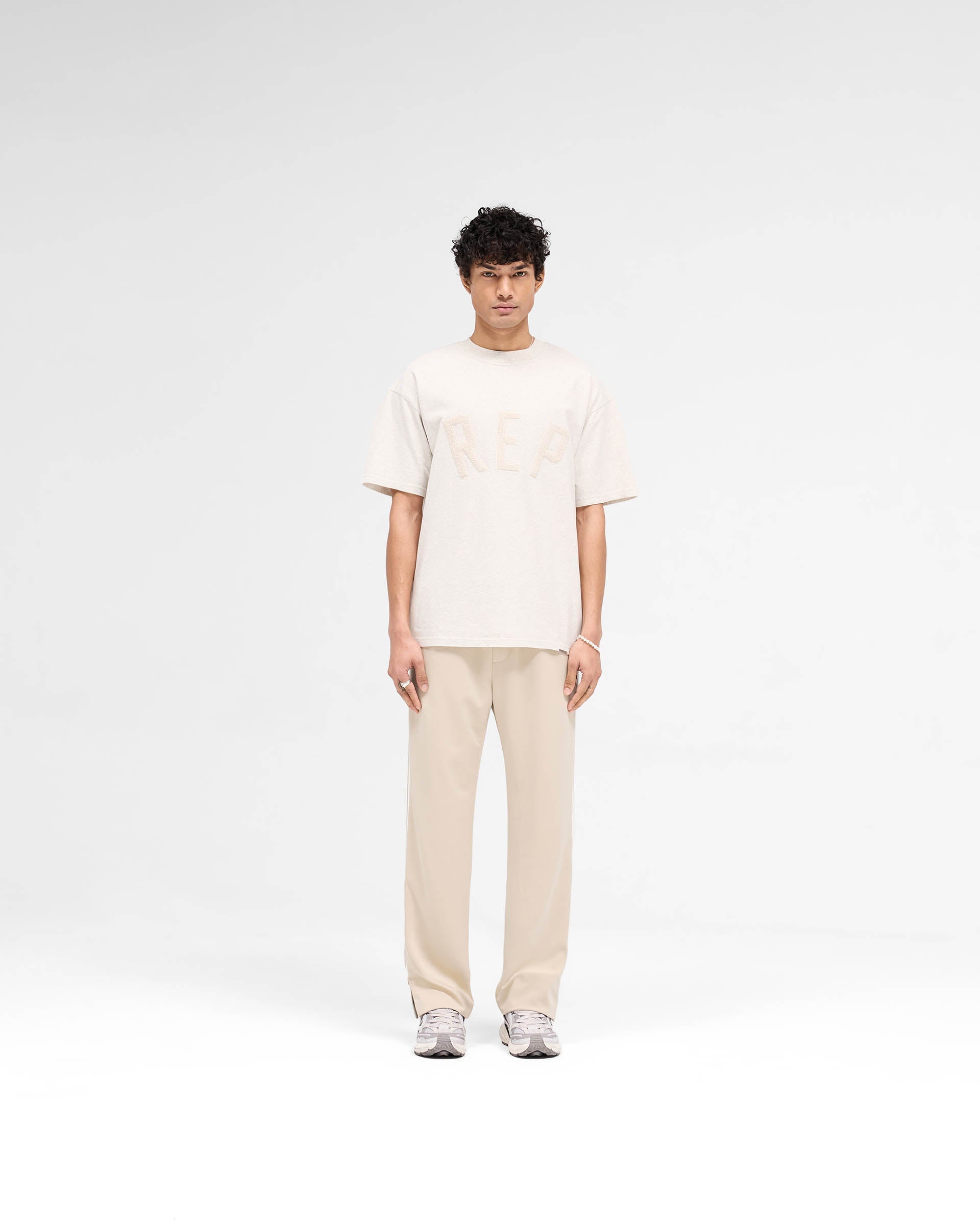 Vintage Rep Applique T-Shirt in Cream Marl - Soft Cotton Tee for Casual Wear & Street Style Outfits