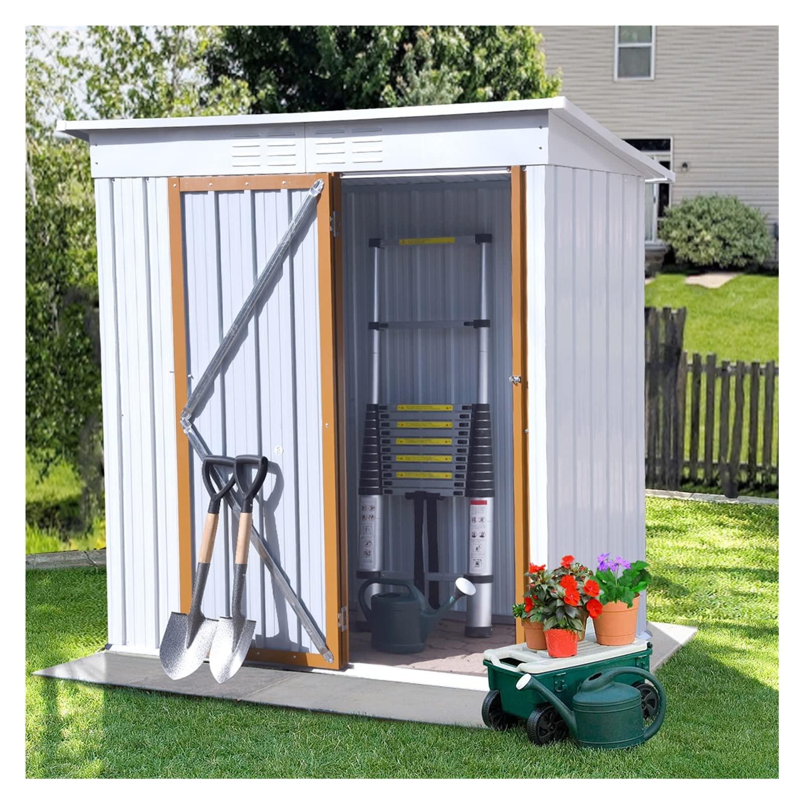 WHNB 5x3 Ft Galvanized Metal Outdoor Storage Shed - Lockable Waterproof Garden Shed for Patio, Lawn & Backyard - Perfect for Tools, Trash Cans & Seasonal Storage | Durable Weather-Resistant Closet for Home & Garden Organization