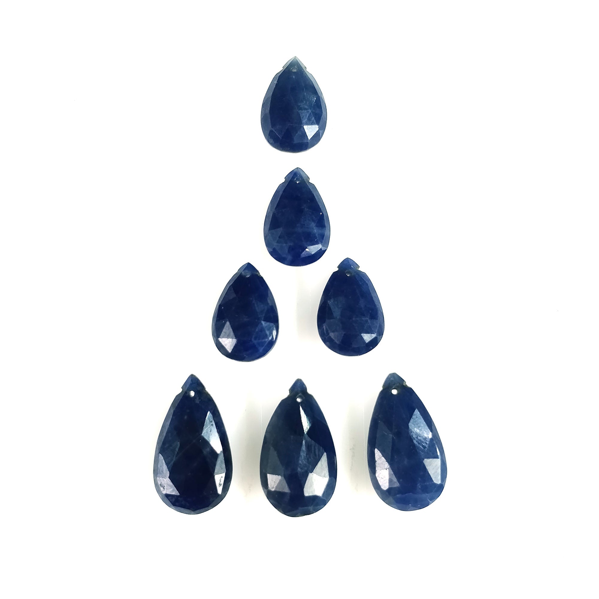 33.80cts Natural Untreated Blue Sapphire Gemstone - Pear Shape Briolette Checker Cut (12x8mm & 16x9mm) - 7pc September Birthstone Jewelry Making Supplies | Perfect for Necklace Pendants, Earrings & Custom Jewelry Designs (Includes Video)