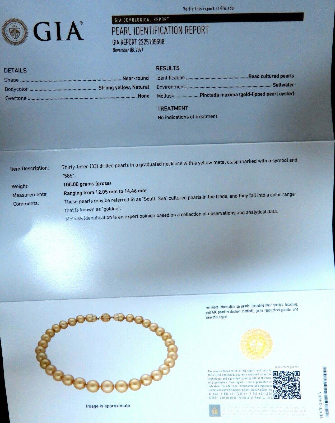GIA Certified 14mm Natural South Sea Golden Pearls Necklace - Elegant Jewelry for Weddings, Parties & Special Occasions