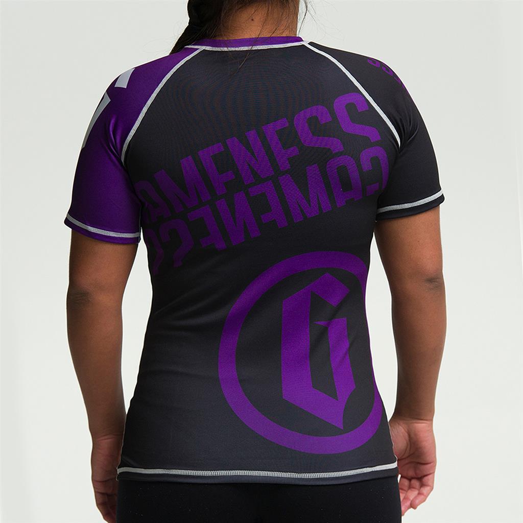 Gameness Women's Short Sleeve Pro Ranked Rash Guard - BJJ MMA Training, Grappling & No-Gi Jiu Jitsu Competition Wear
