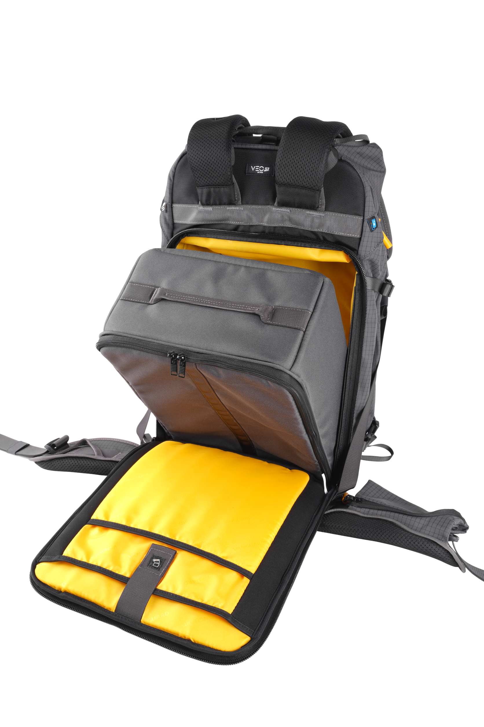 VEO Active 49 Gray Camera Backpack with USB Charger Port - Waterproof DSLR Bag for Travel & Outdoor Photography