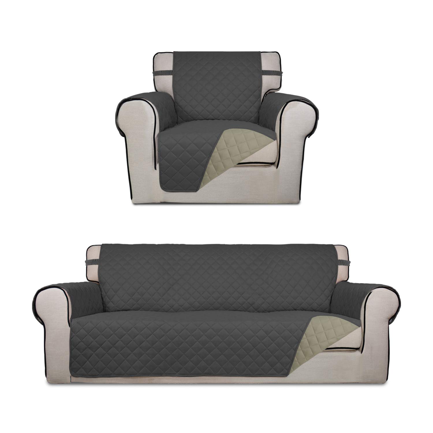 PureFit Reversible Sofa Cover Set - Dark Gray & Beige Stretchable Couch Slipcover | Protects Furniture from Pets, Spills & Wear | Perfect for Living Room, Family Room & Office
