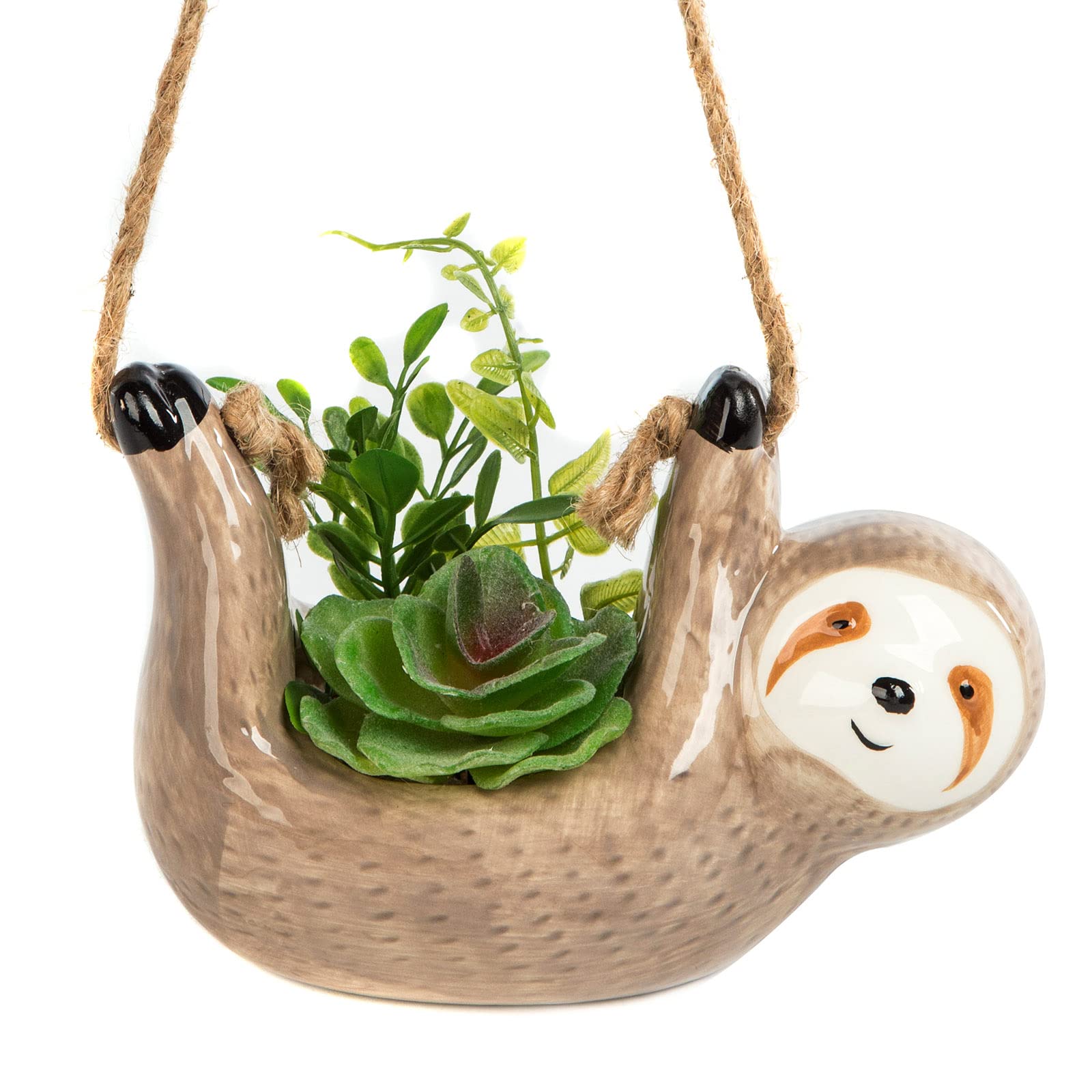 Sloth Hanging Planter for Indoor Plants - Light Brown Flower Pot Holder for Succulents, Air Plants & Home Decor | Perfect for Living Room, Bedroom & Balcony Gardening (1 Pack, Plants Not Included)