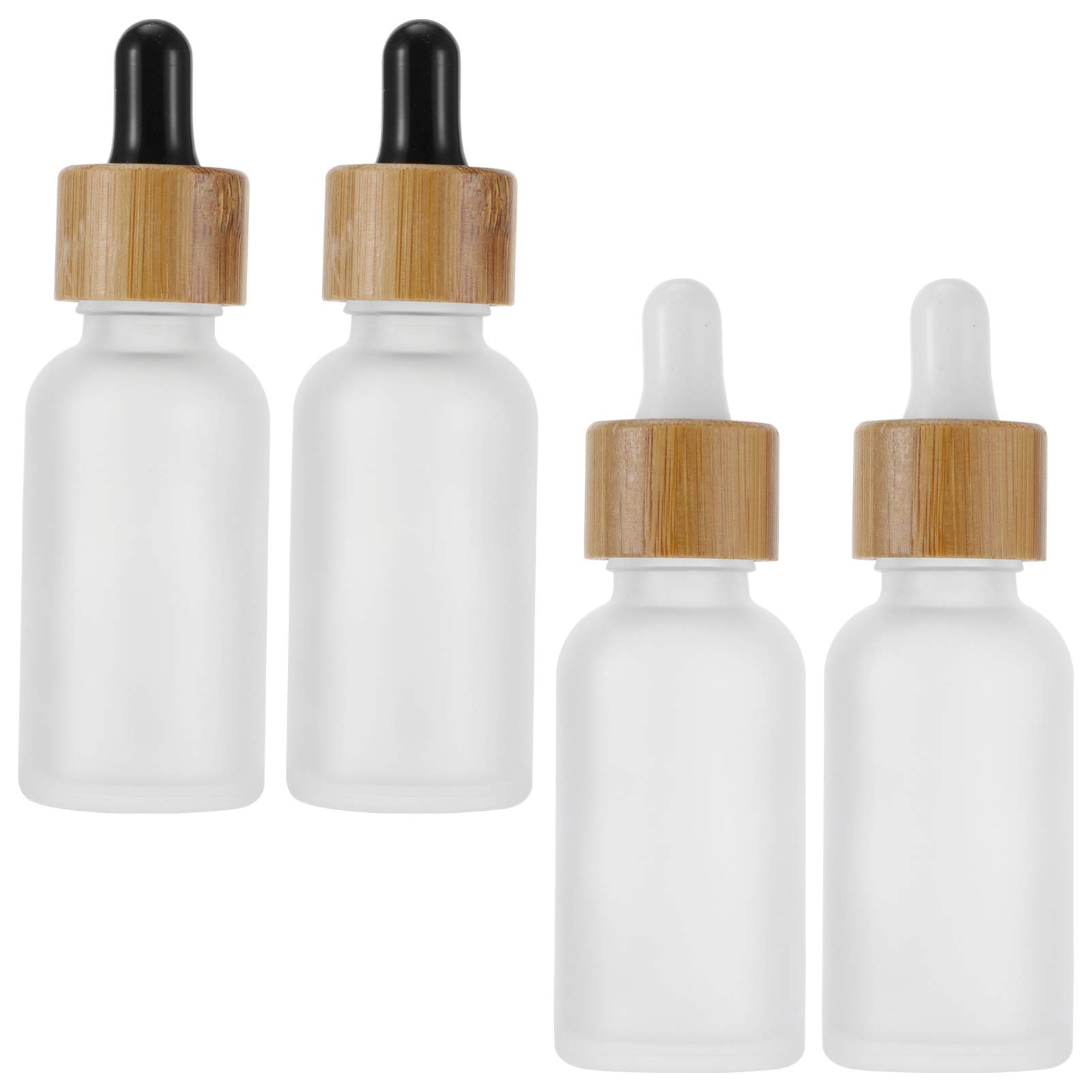 HEALLILY 4 Pack 10ml Frosted Glass Dropper Bottles with Bamboo Lids - Essential Oil Containers, Perfume Sample Vials, Cosmetic Liquid Storage - Perfect for DIY Beauty, Aromatherapy & Travel Use