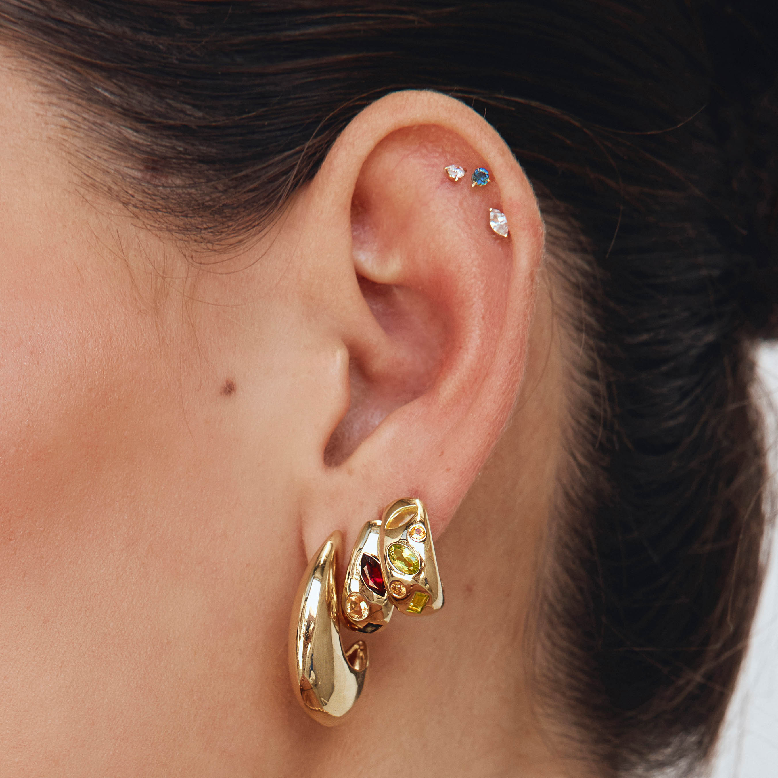 Garnet Multi Gemstone Gold Huggie Hoop Earrings for Women – Perfect for Parties, Weddings & Everyday Wear