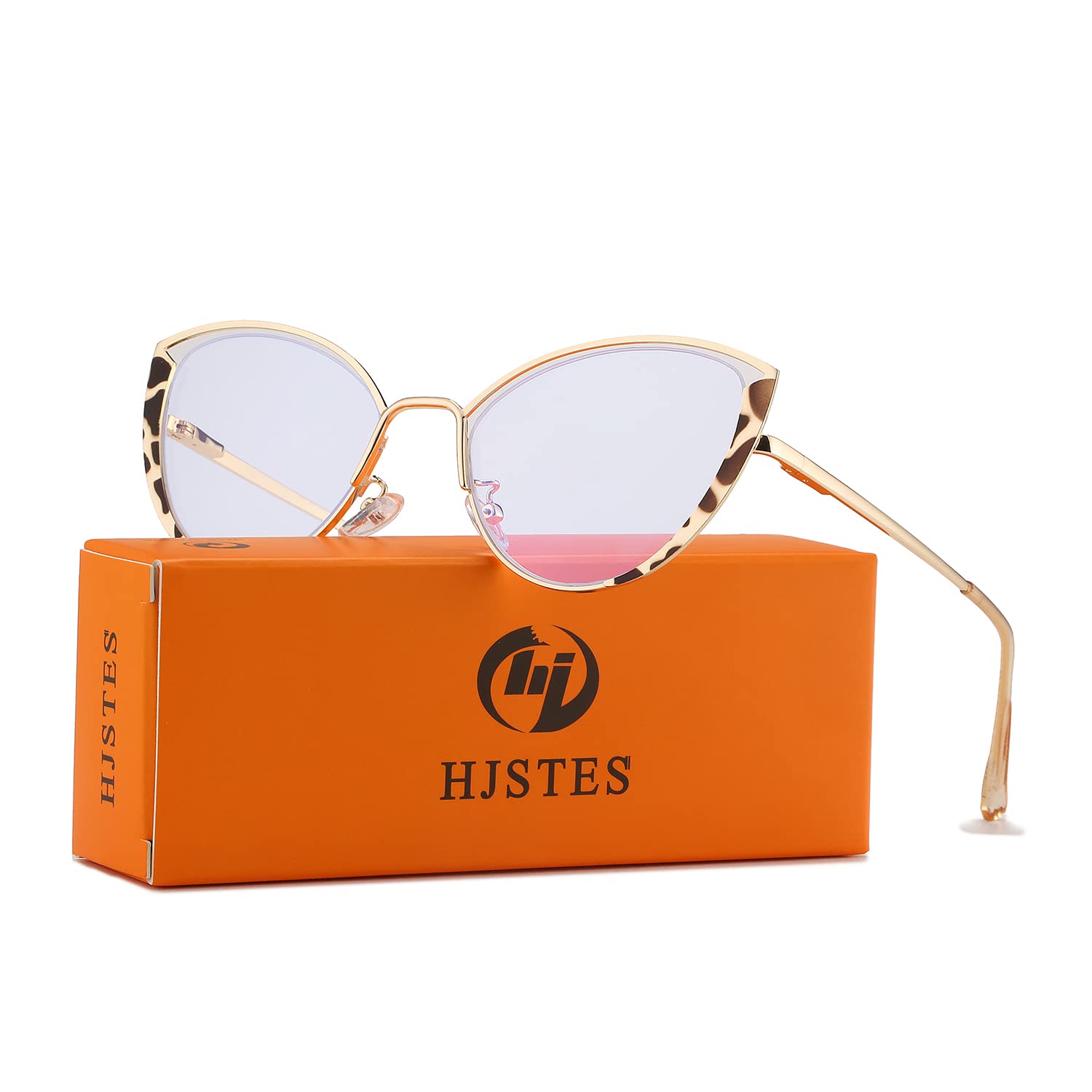 HJSTES Blue Light Blocking Glasses for Women - Trendy Cat Eye Metal Frame Computer Glasses, Reading Glasses with Anti-UV Protection (Leopard Print) - Perfect for Office Work, Gaming & Screen Time