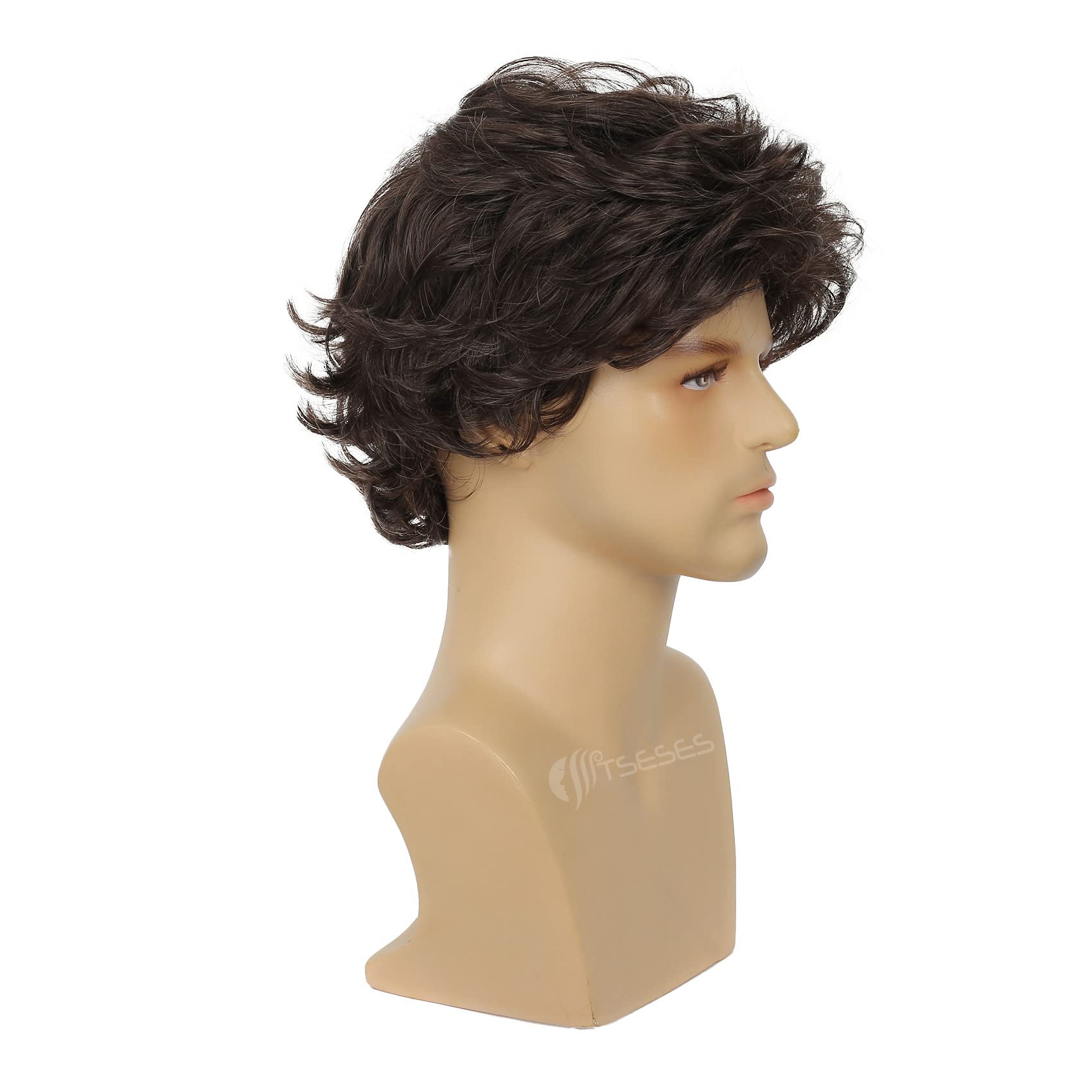 Short Layered Brown Curly Wigs for Men - Synthetic Cosplay Hair Costume Wig (Light Brown) | Perfect for Halloween Parties, Costume Events & Cosplay