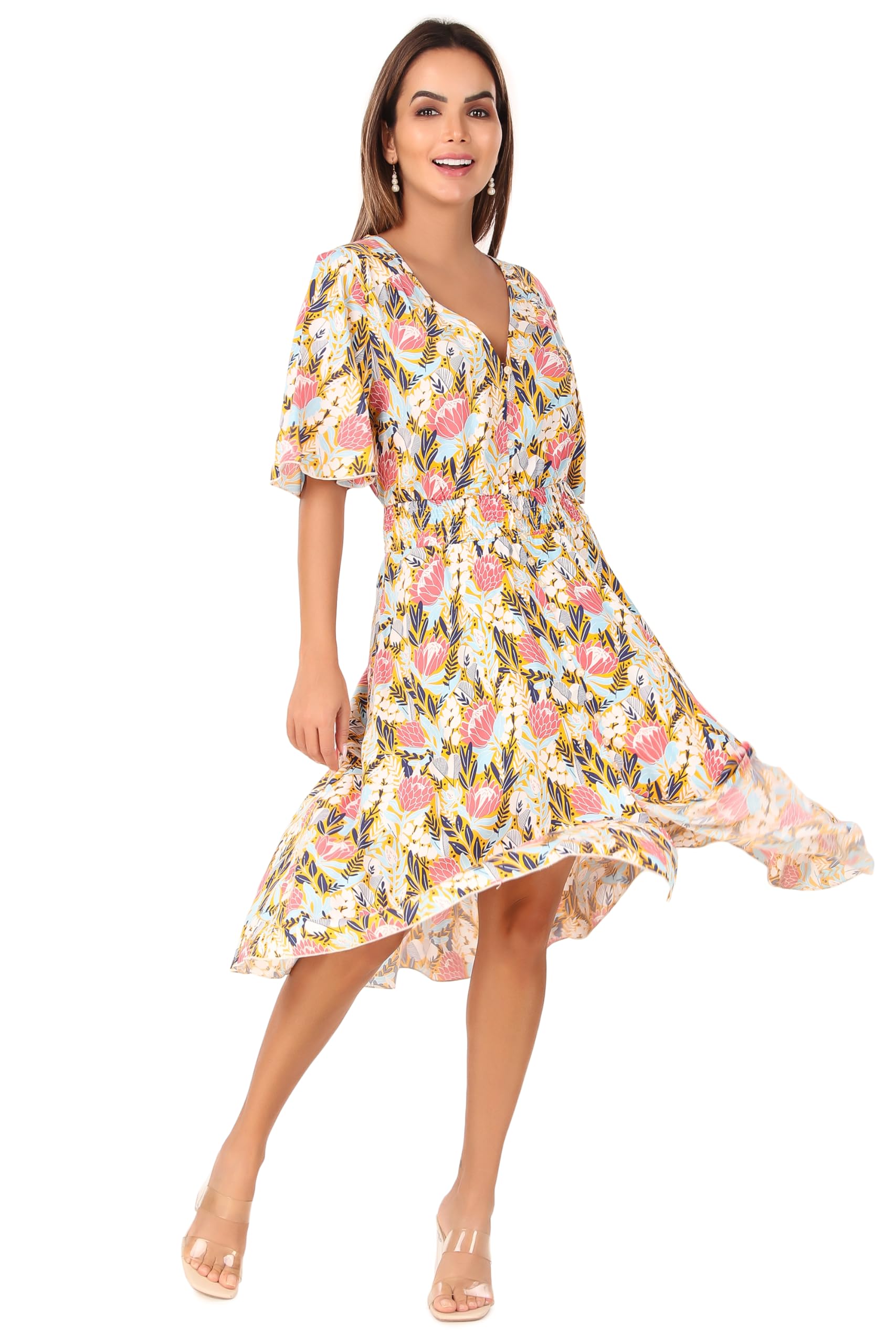BoheeWohee Women's Floral Print Button Up Spring Summer Dress 2025 - Casual Flowy Maxi Dress for Beach, Vacation & Outdoor Activities