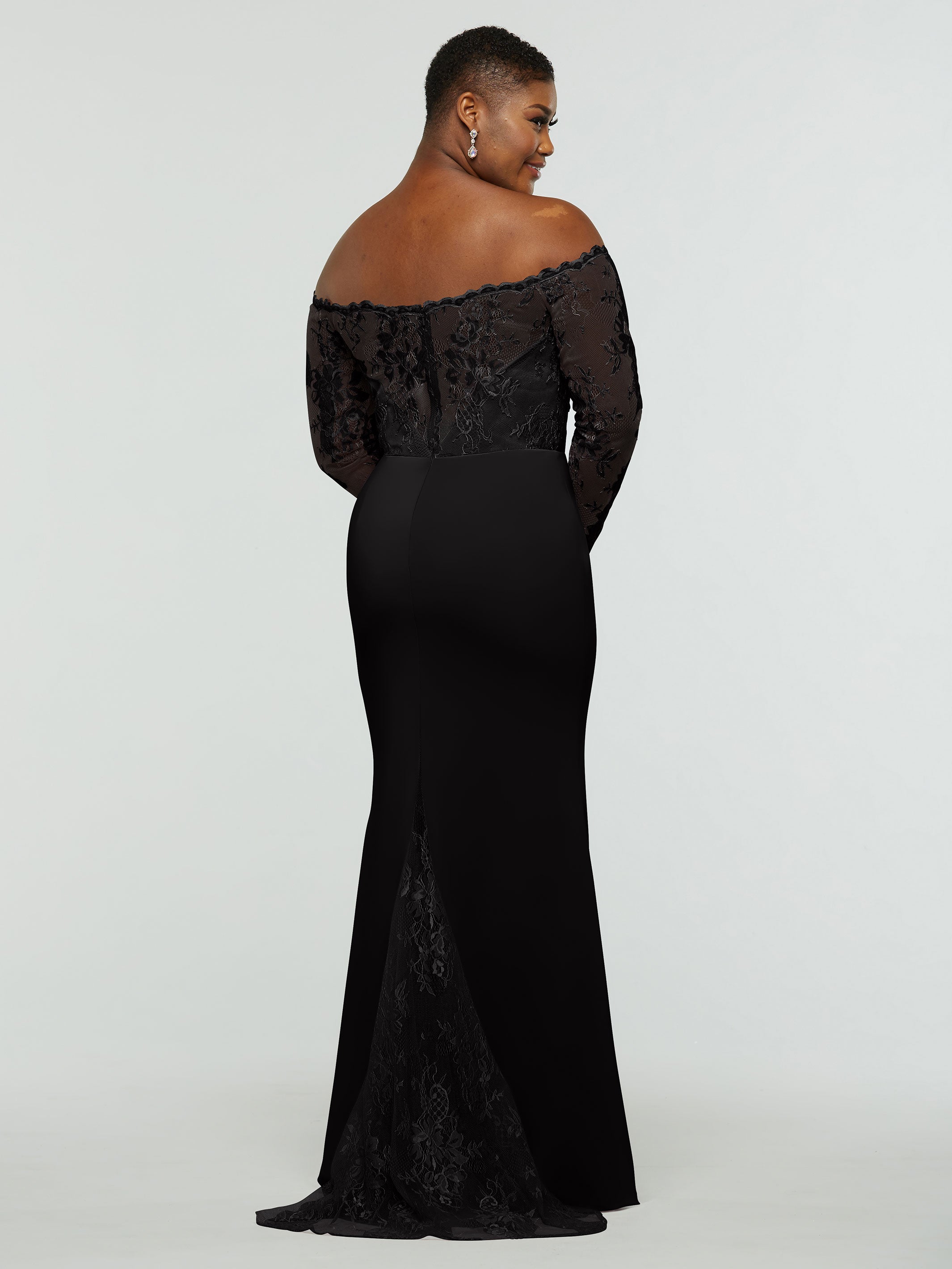 Elegant 80191 Chiffon & Lace Mermaid Bridesmaid Dress with Off-the-Shoulder Long Sleeves - Perfect for Weddings, Formal Events & Evening Parties