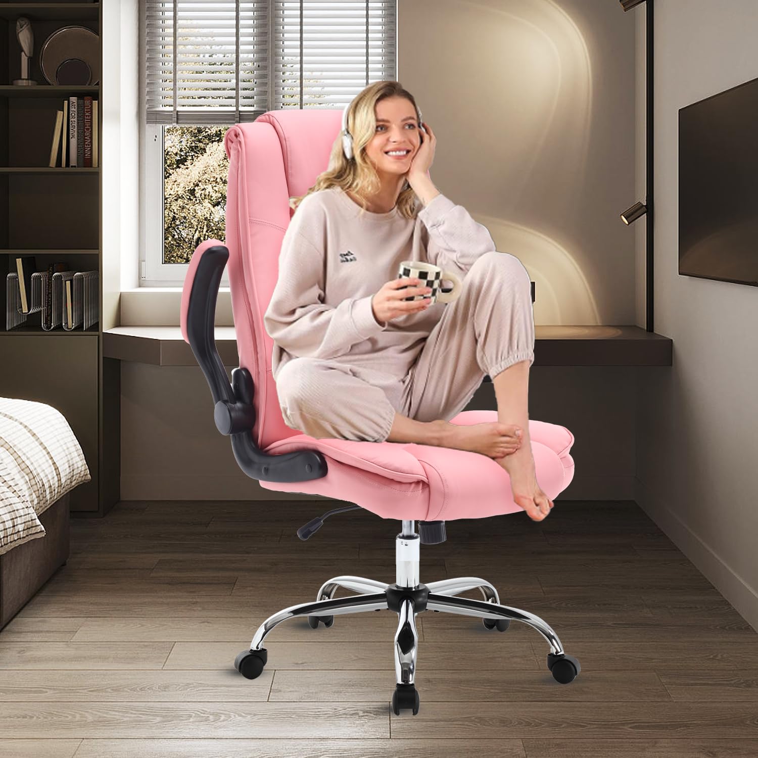 Ergonomic High Back Pink Office Chair for Women - 90°-120° Adjustable Swivel Computer Desk Chair with Wheels & Lumbar Support - Perfect for Home Office, Gaming, and Executive Workspaces