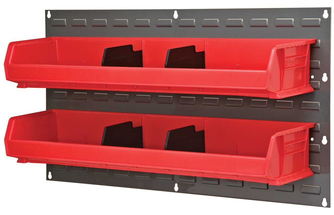Wall Mount Storage System with 6 Plastic Bins - Akro-Mils Heavy Duty Garage & Workshop Organization for Tools, Hardware & DIY Supplies