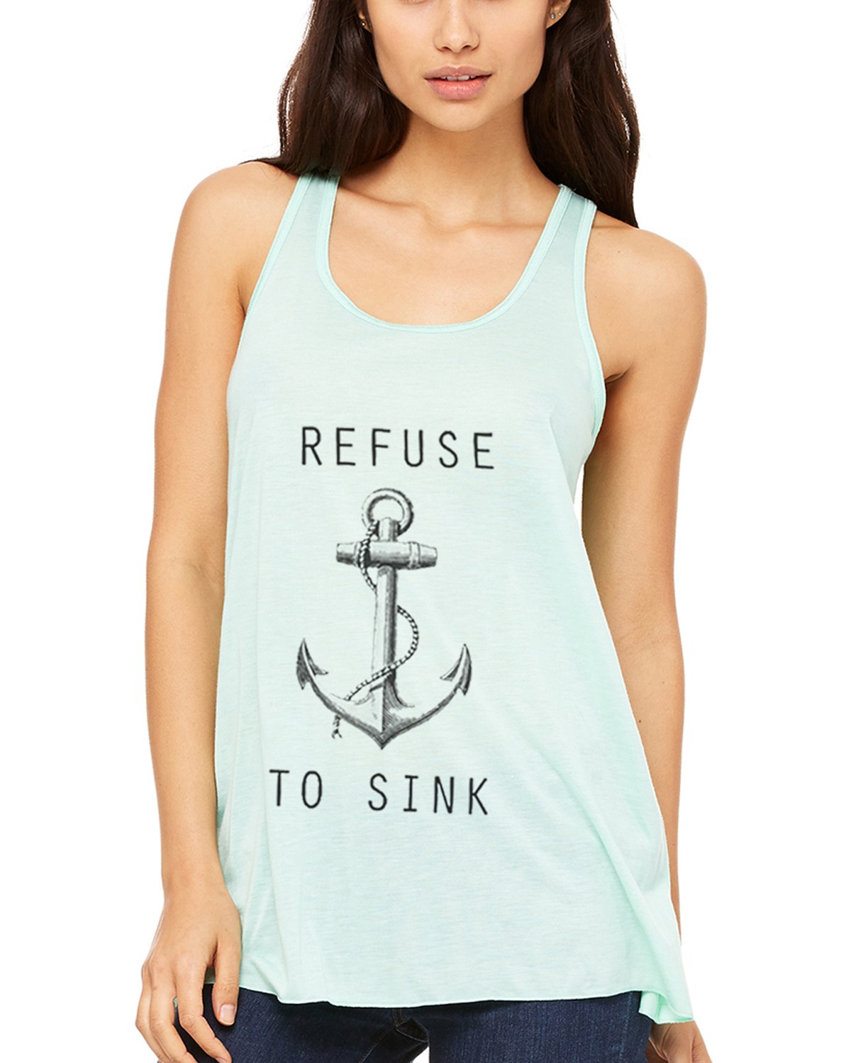 Refuse to Sink Printed Flowy Racerback Tank Top for Women - Mint Green, Size M | Comfortable Summer Casual Wear & Yoga Workout Top
