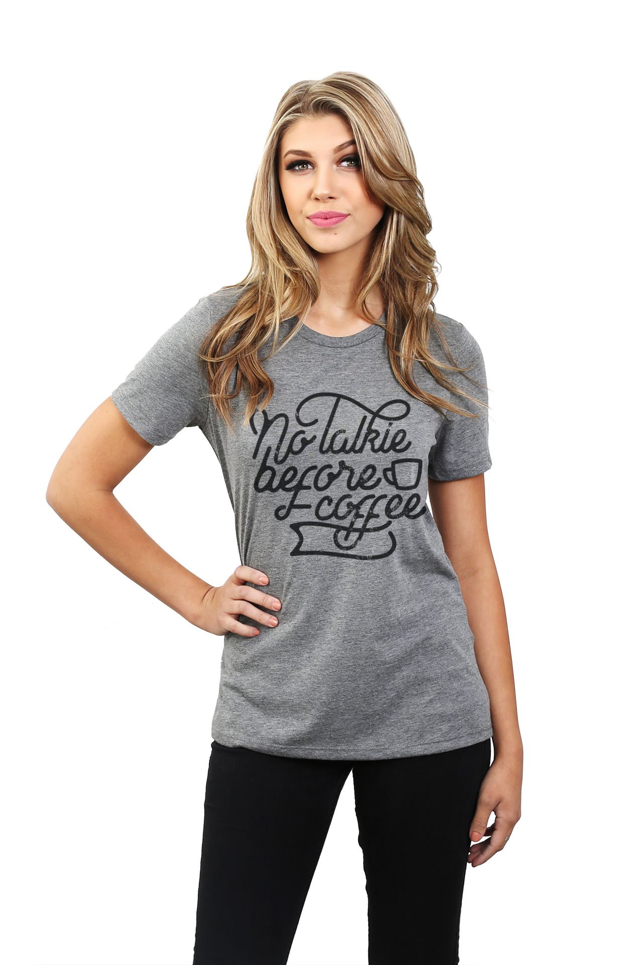 No Talkie Before Coffee Women's Relaxed Fit Graphic T-Shirt - Casual Comfort Tee for Coffee Lovers, Morning Wear & Everyday Outfits