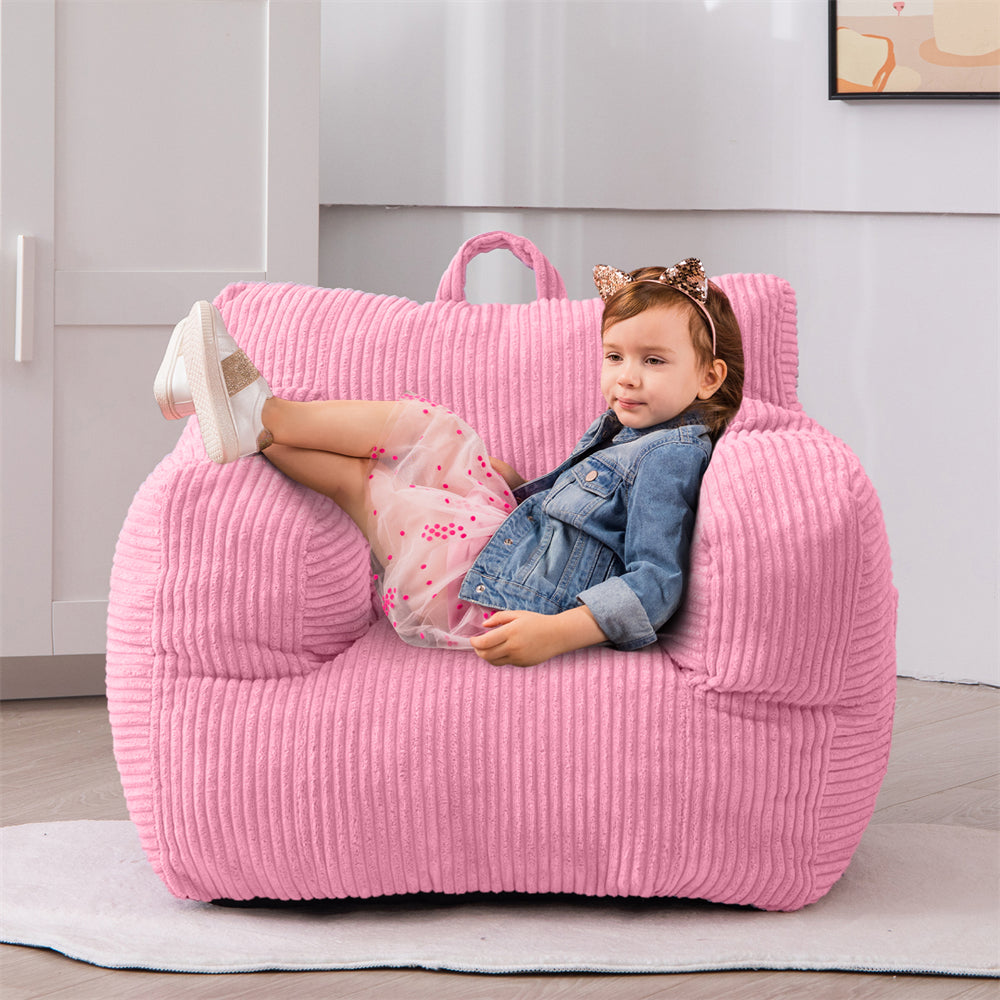 MAXYOYO Kids Bean Bag Chair - Soft Corduroy Bean Bag Couch with Armrests for Children's Room, Nursery & Playroom (Pink) - Perfect for Reading, Gaming & Relaxing