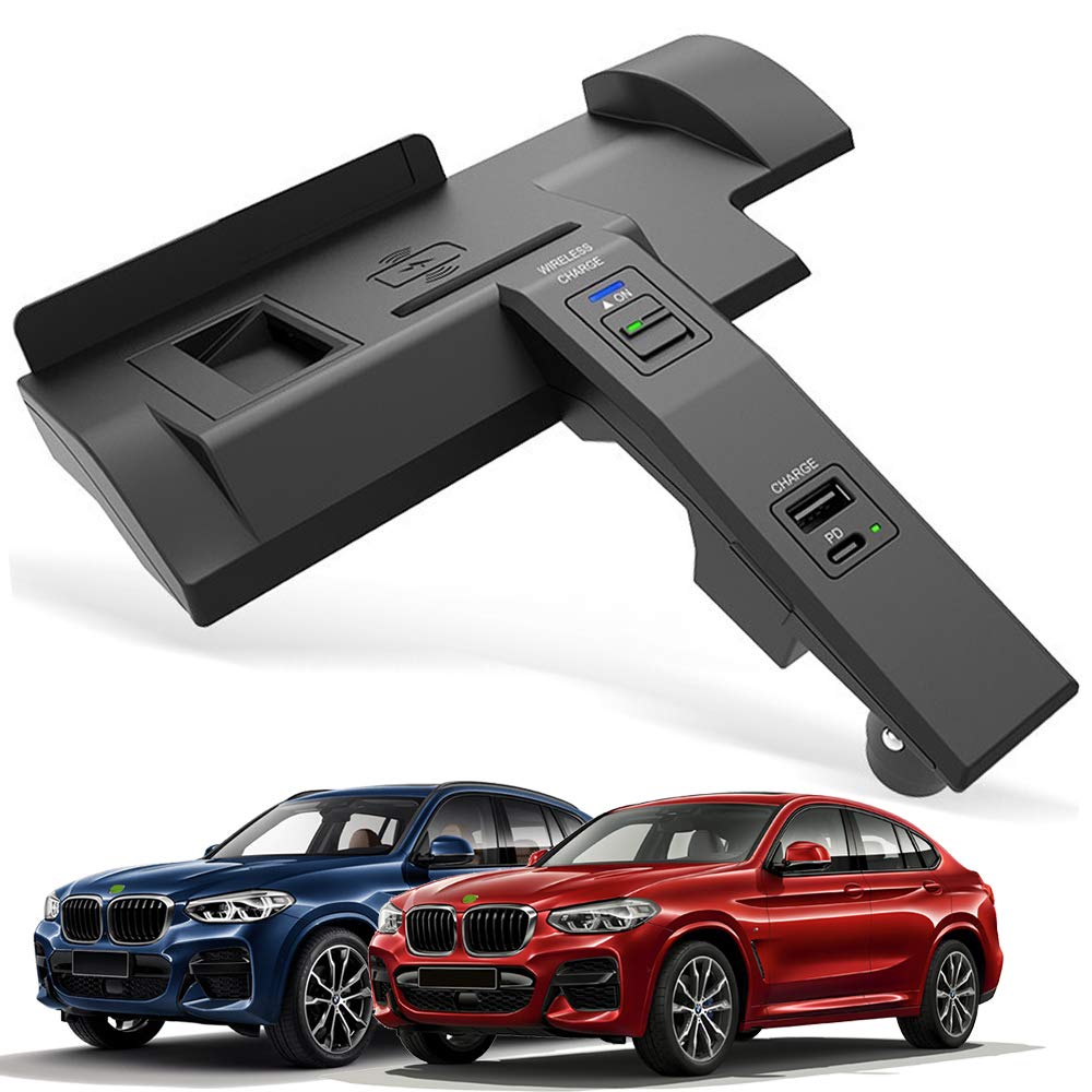 Braveking1 15W Qi Fast Wireless Car Charger for BMW X3 X3M X4 X4M (2018-2021) - Center Console Accessory Panel with USB & PD Port - Compatible with iPhone 12/11/XS/X & Samsung S20/S10 - Perfect for Road Trips & Daily Commuting